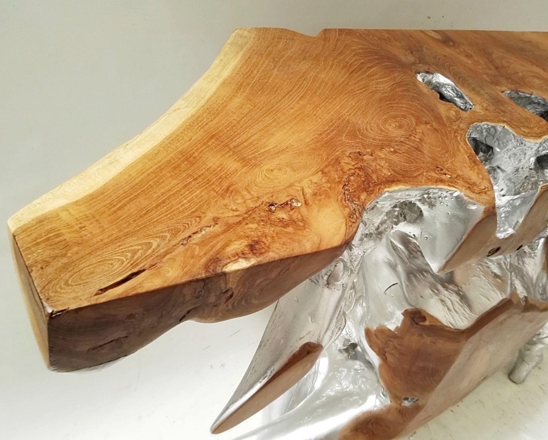 1 x Unique Reclaimed Solid Tree Root Console Table In SILVER - 150cm Wide - Image 8 of 8