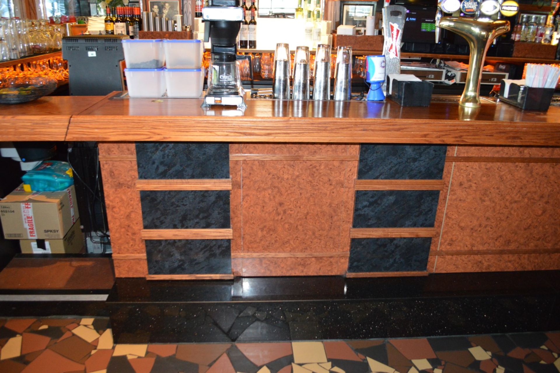 1 x Restaurant / Pub Bar and Backbar From American Diner Themed Restaurant - Burr Walnut and Black - Image 5 of 47