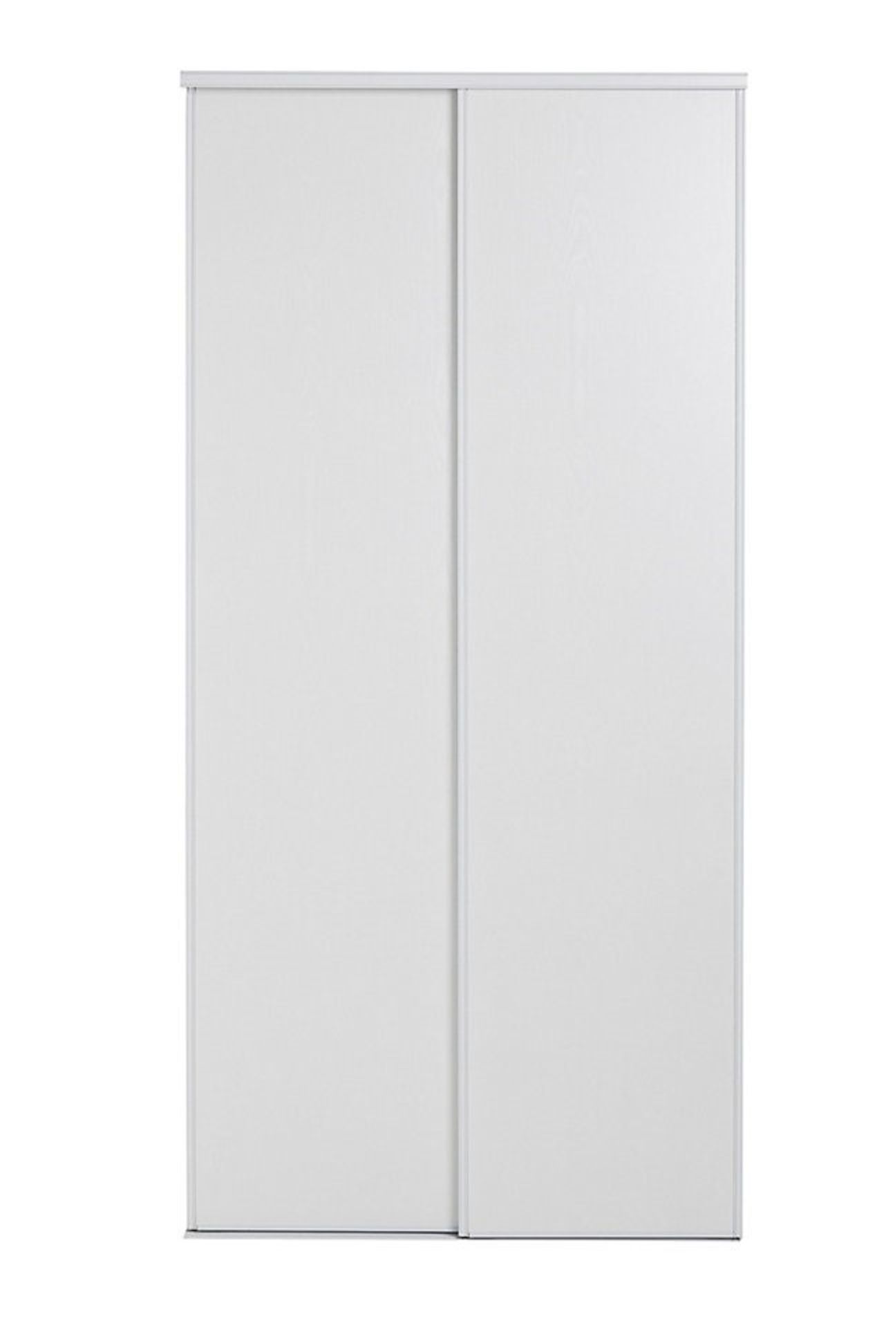 1 x BLIZZ Pack of 2 Sliding Wardrobe Doors In White Decorative Panel With White Lacquered Steel Trac