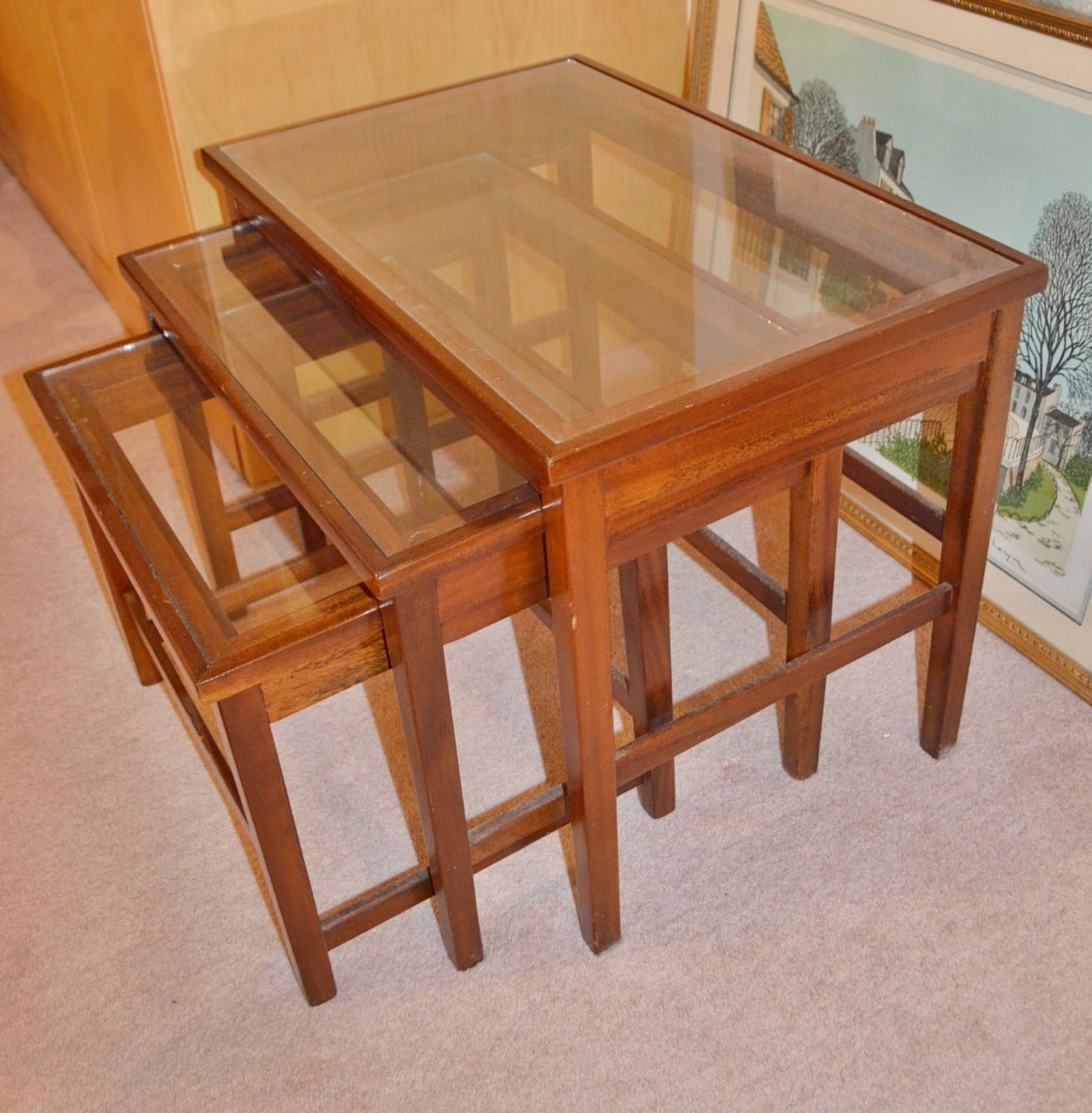 1 x Nest of Wooden Glass Topped Tables - CL368 - Bowdon WA14 - NO VAT - Image 4 of 8