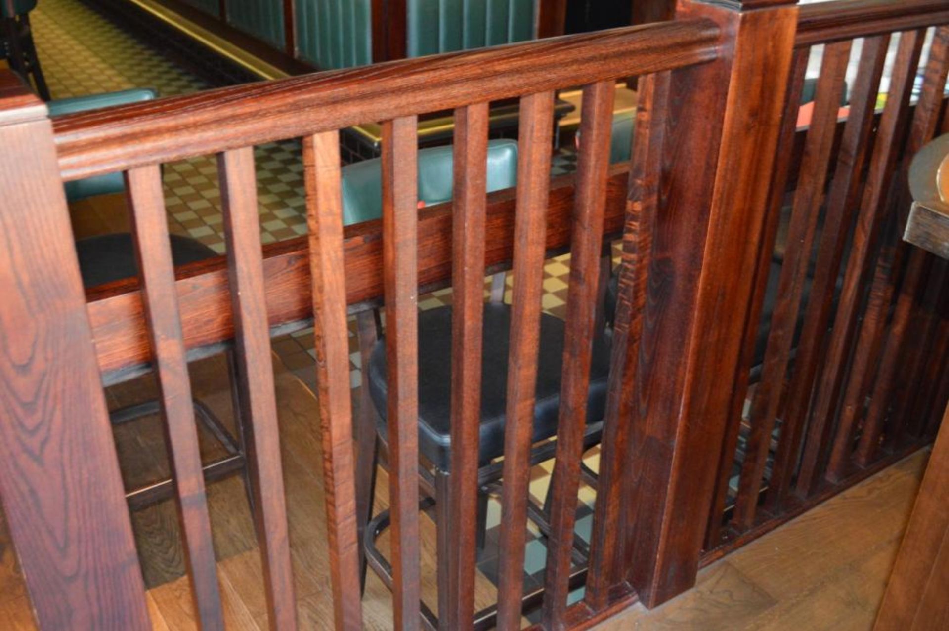 2 x Post Rail Dividers With Seating Bench and Brass Hand Rail - Mahogany Finish - H117 x W141cms - Image 3 of 6