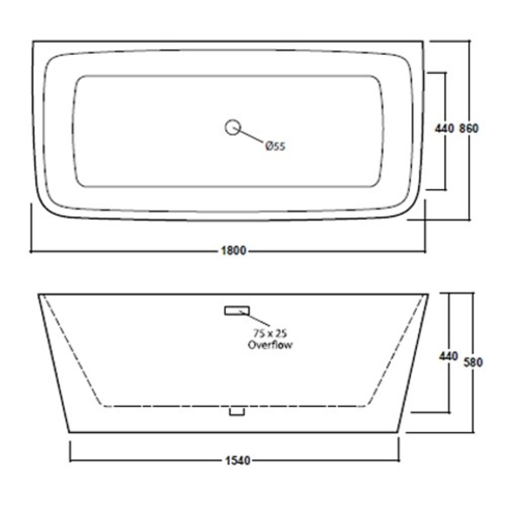 1 x Freestanding Synergy 'Kilmory' Back To Wall Square Bath 1800mm - PH3 - Ex-Display - Image 3 of 3