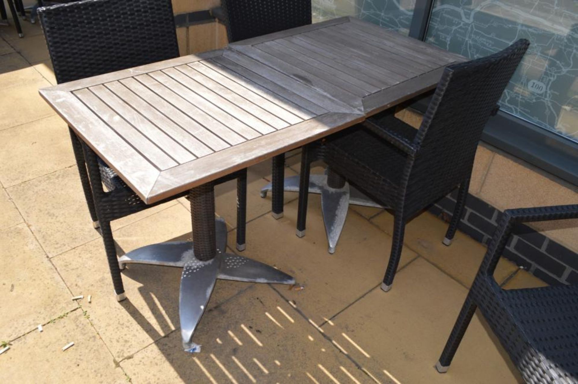 4 x Bistro Restaurant Garden Tables With Folding Wooden Top and Metal Bases - H72 x W70 x D70 - Image 2 of 4