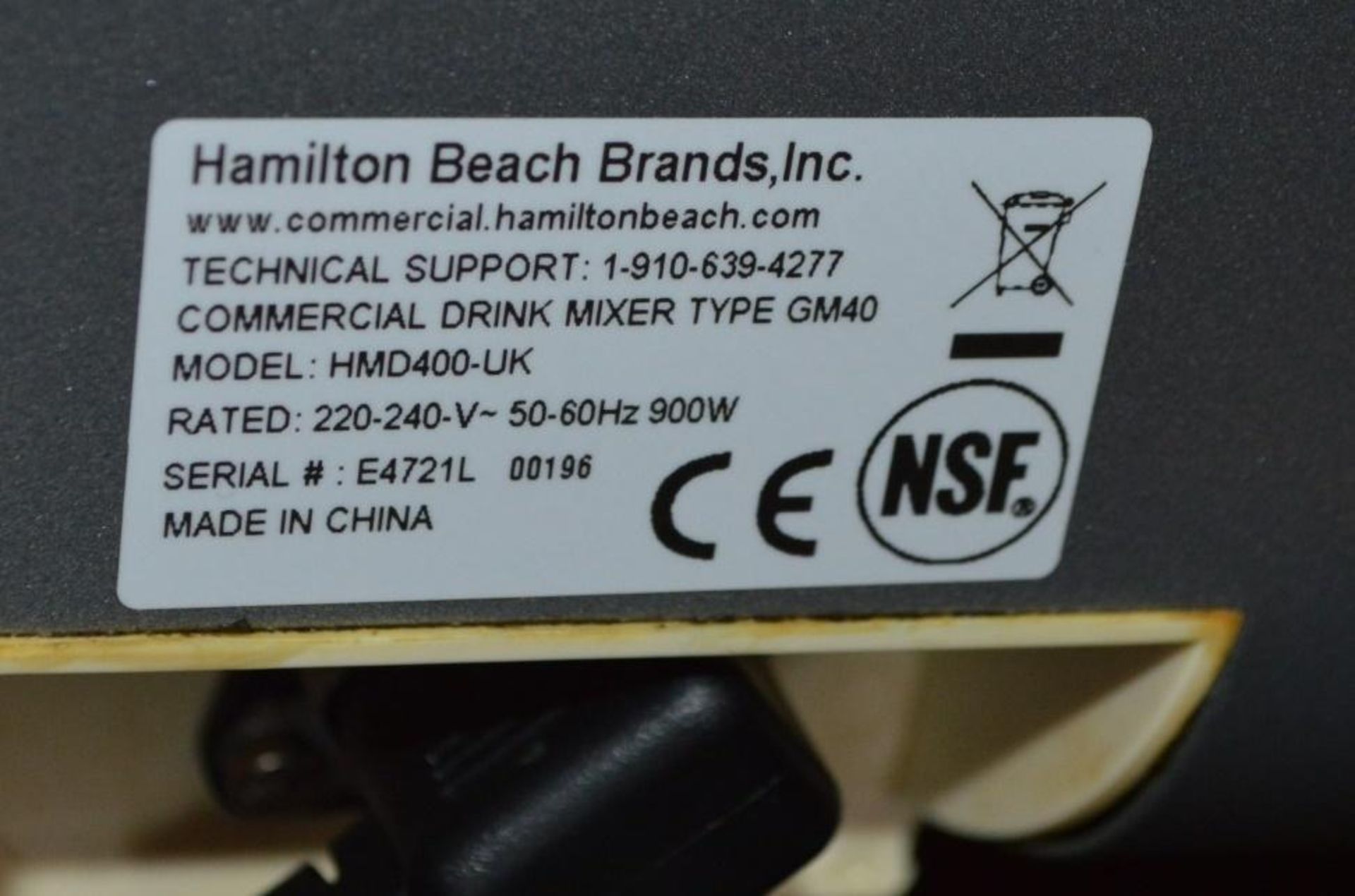 1 x Hamilton Beach Commercial Electric Drinks Mixer - Model HDM400E - Ref NC327 - CL390 - - Image 3 of 3