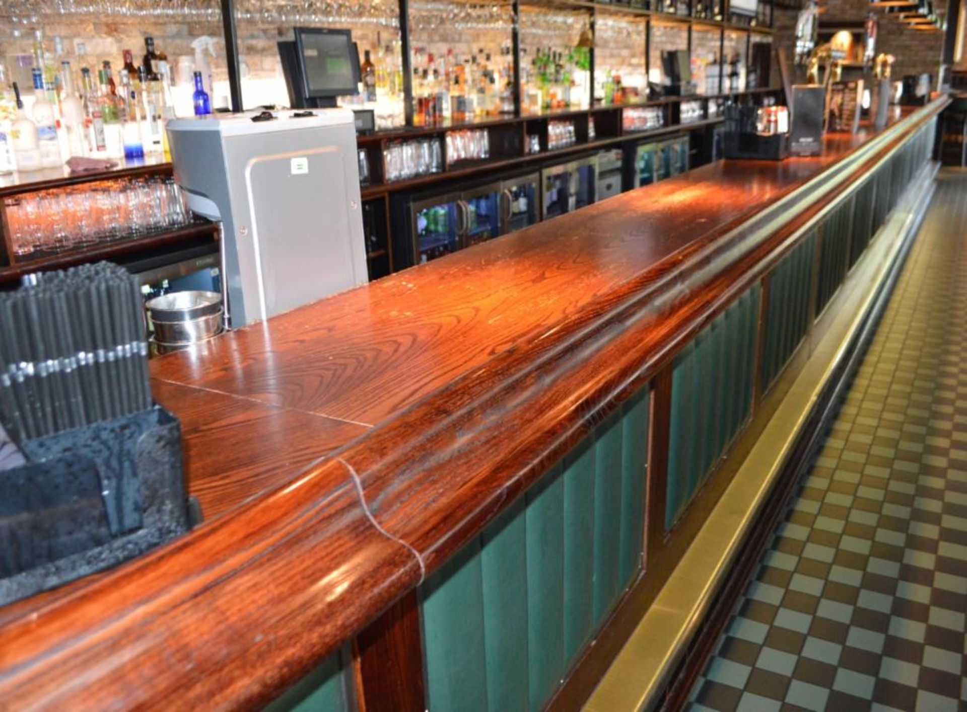 1 x Huge 50ft Pub / Restaurant Bar With Mahogany Finish and Green Leather Panels - Includes - Image 12 of 24