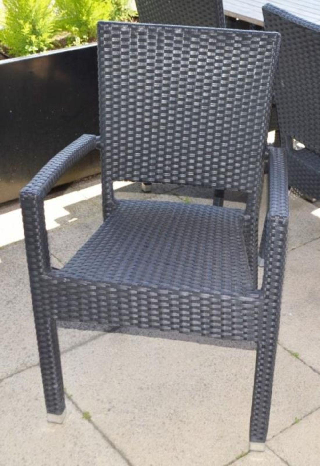 4 x Ratten Garden Bistro Chairs With Charcoal Finish and Armrests - CL390 - Location: Sheffield - Image 2 of 5