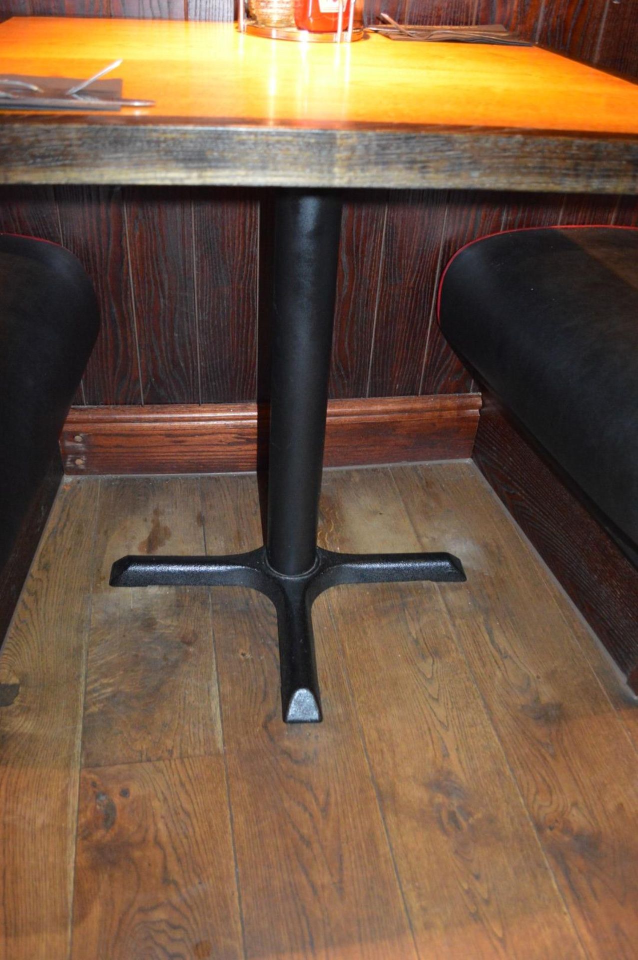 6 x Restaurant Two Person Dining Tables With Cast Iron Bases and Curved Design - Two Tone Wooden - Bild 2 aus 4