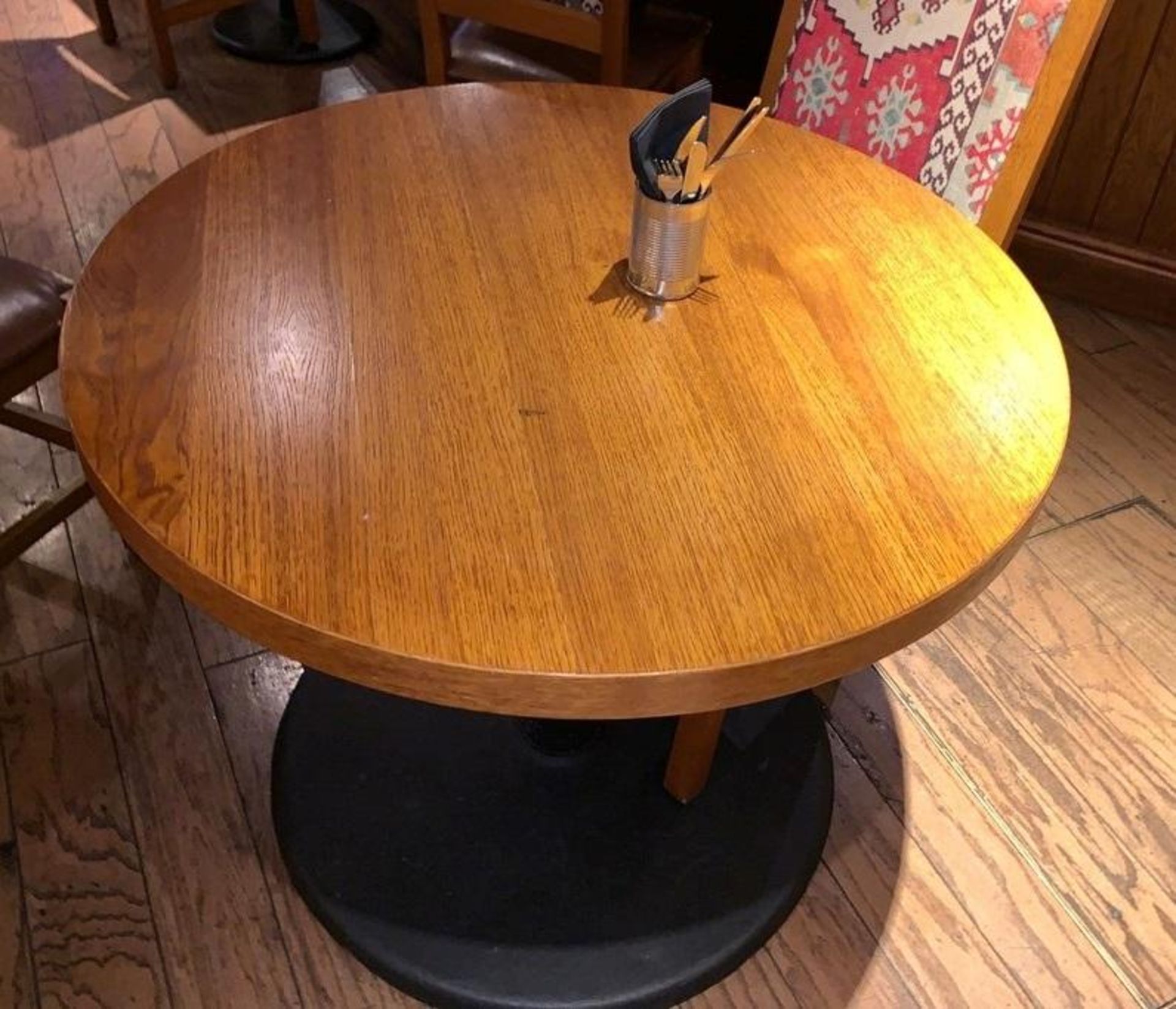 1 x Medium Circular Wood And Metal Table - Dimensions: W95cm H75cm - CL339 - From a Popular Mexican