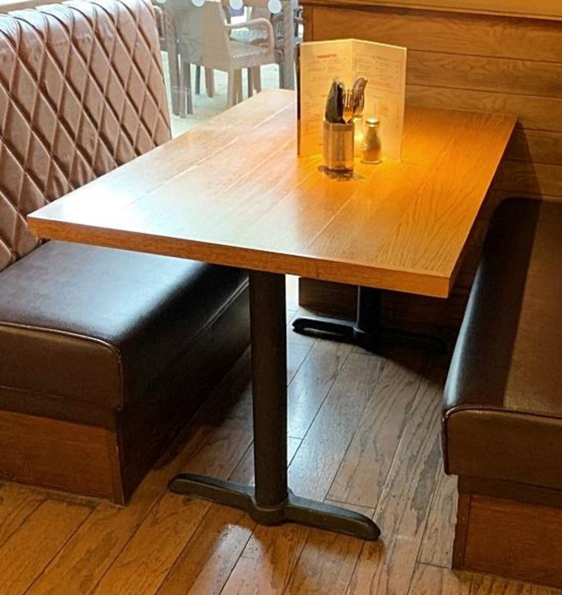 5 x Paneled Design Rectangular Restaurant Dining Tables With Cast Iron Bases - Dimensions: L125cm x - Bild 2 aus 2