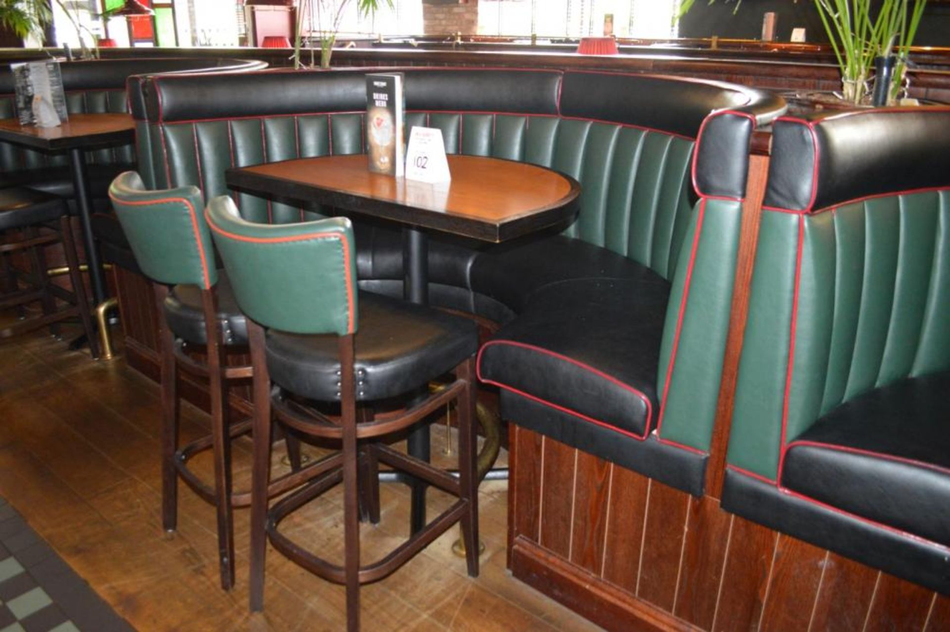 4 x Contemporary Button Back Restaurant Bar Stools - Upholstered in a Quality Green and Black Faux - Image 7 of 7