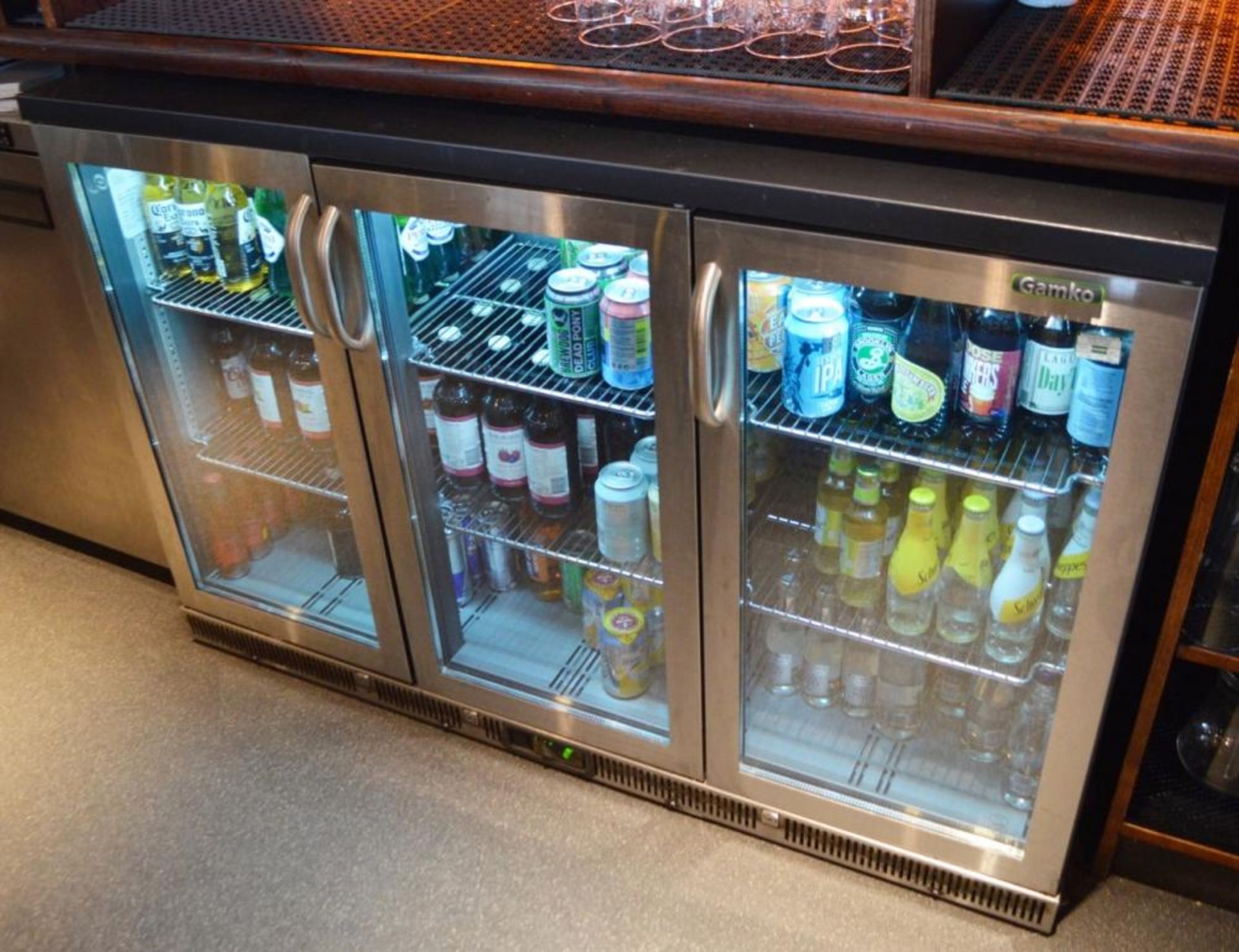 1 x Gamko High Capacity Triple Hinged Door Backbar Bottle Cooler - Stainless Steel Finish - Model