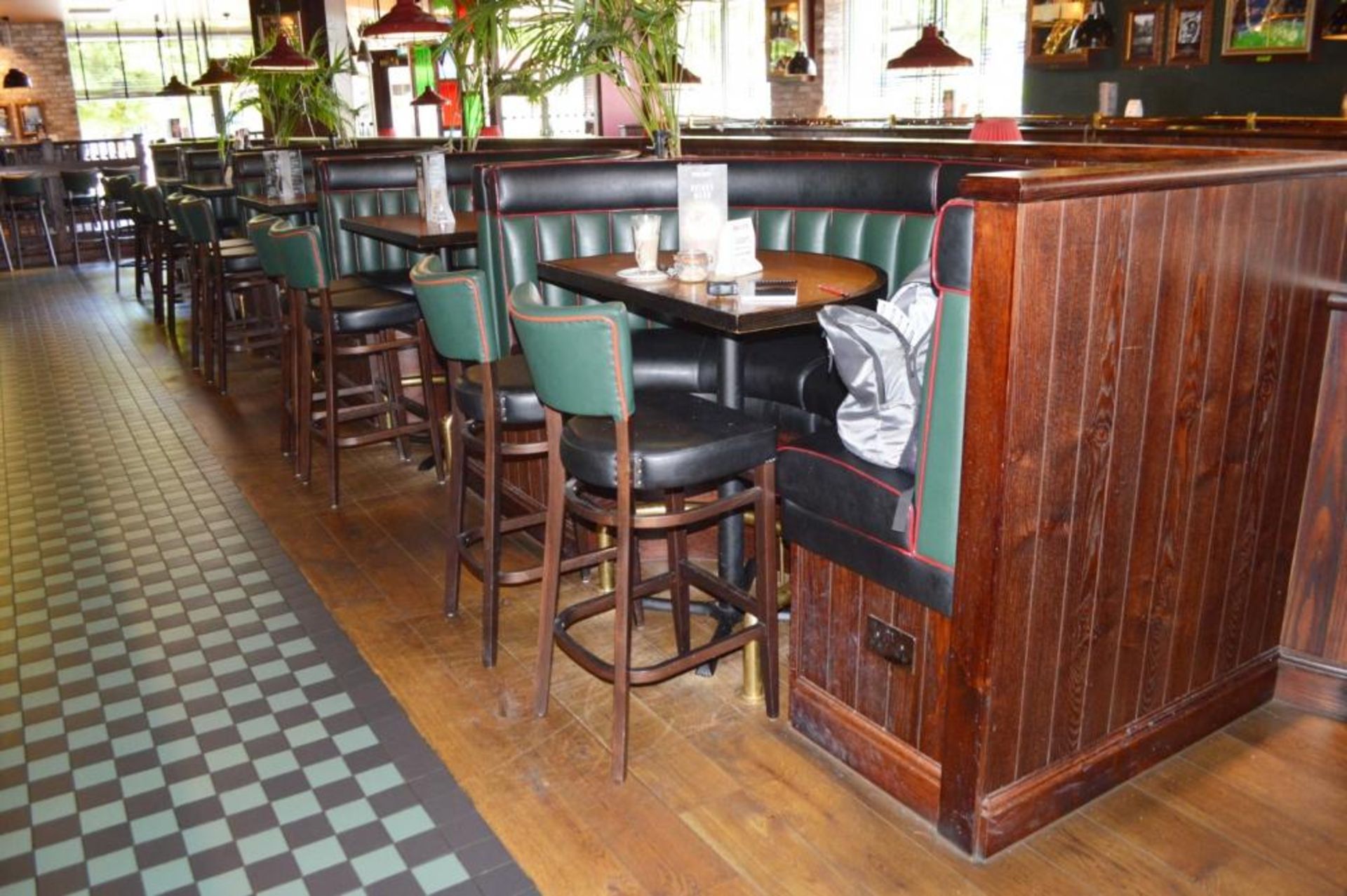 5 x Semi Circle Restaurant Poser Tables - Features Cast Iron Bases With Light Wood Tops and Dark - Image 5 of 5