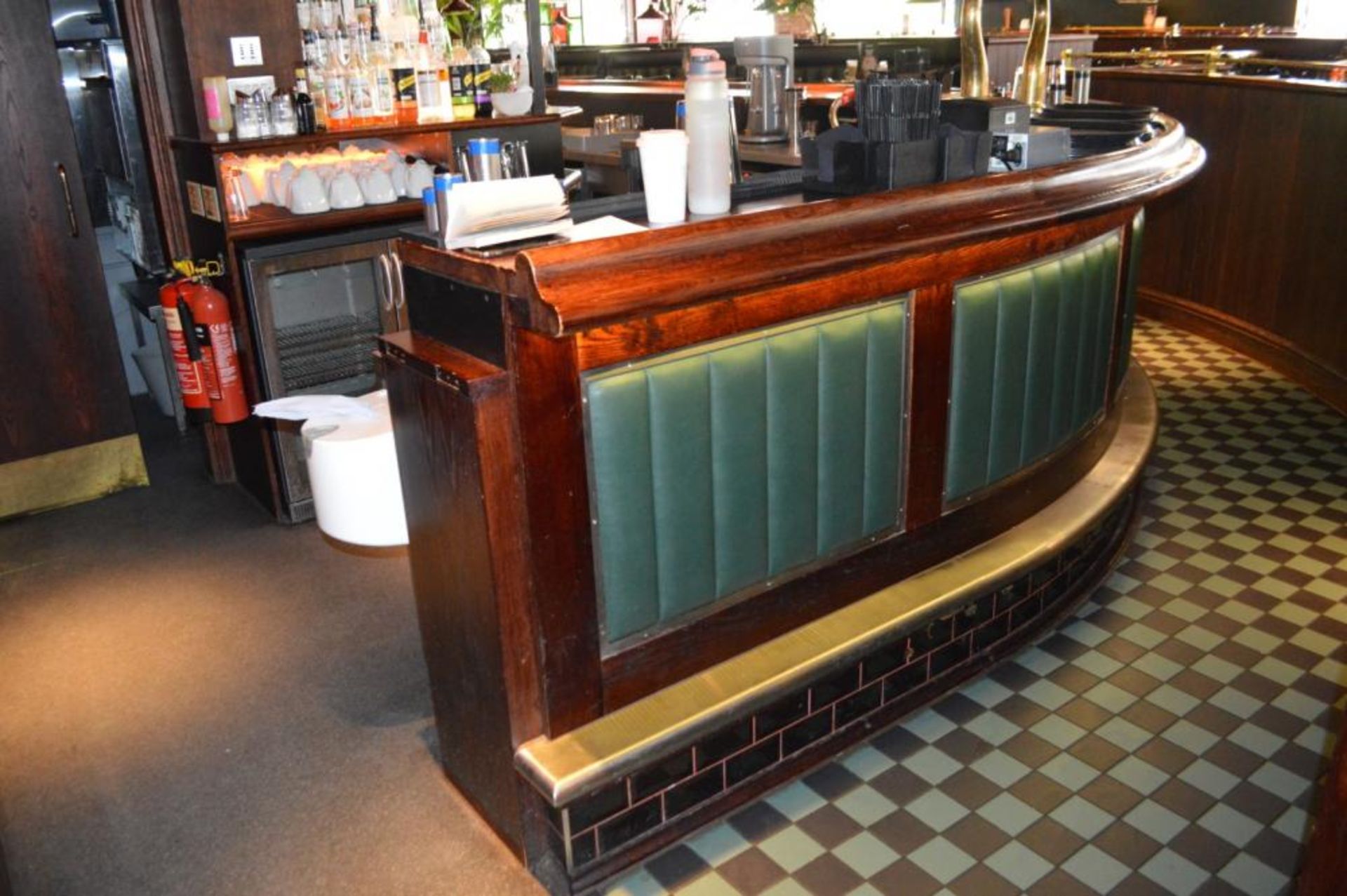 1 x Huge 50ft Pub / Restaurant Bar With Mahogany Finish and Green Leather Panels - Includes - Image 15 of 24