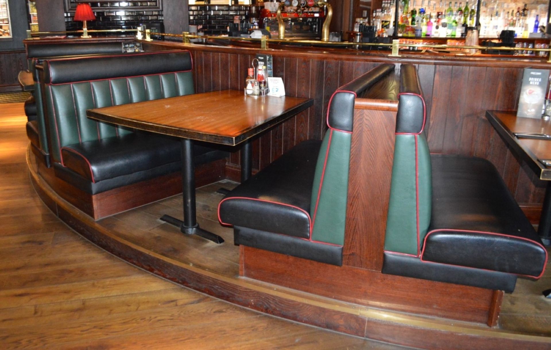 4 x Sections of Restaurant Booth Seating and 3 x Restaraunt Tables With Cast Iron Bases - Include