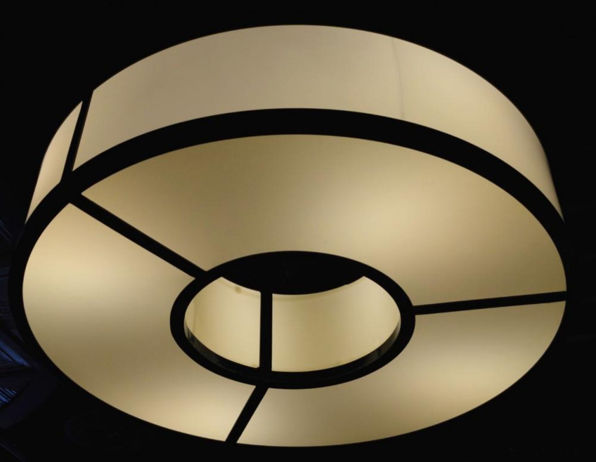 1 x Circular Feature Ceiling Light With Suspending Chains - Opaque Style With Black Detail - - Image 2 of 3