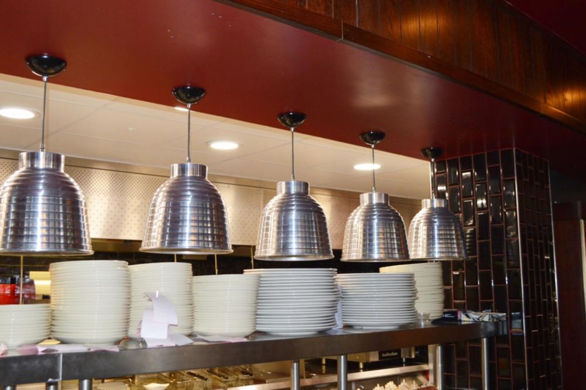 9 x Suspended Food Warming Lamps With Ribbed Chrome Design - CL390 - Location: Sheffield S9 This lot - Image 2 of 6