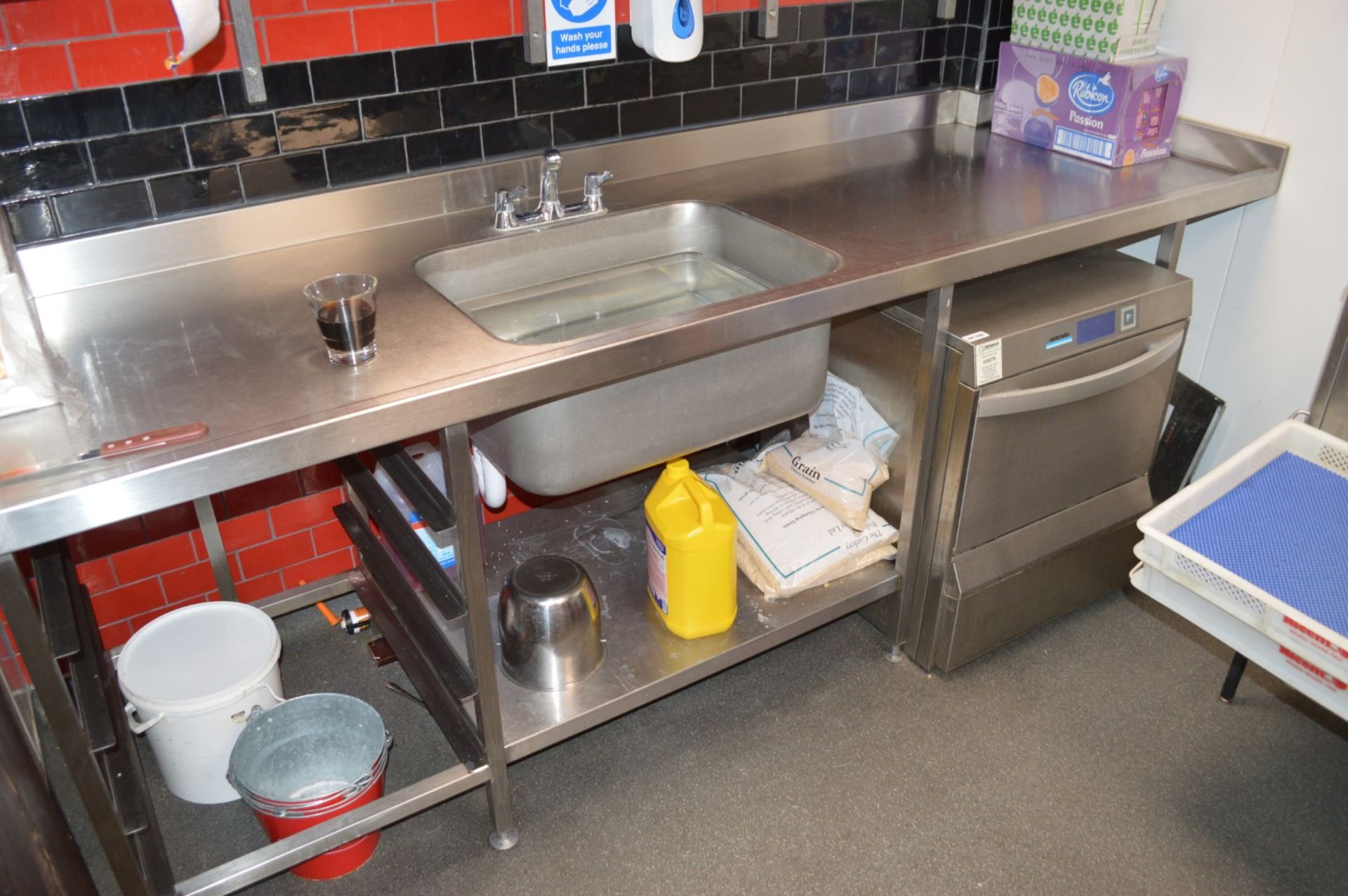 1 x Large Stainless Steel Wash Prep Table - Features Large Sink Bowl With Mixer Taps, Undershelf, - Image 2 of 3