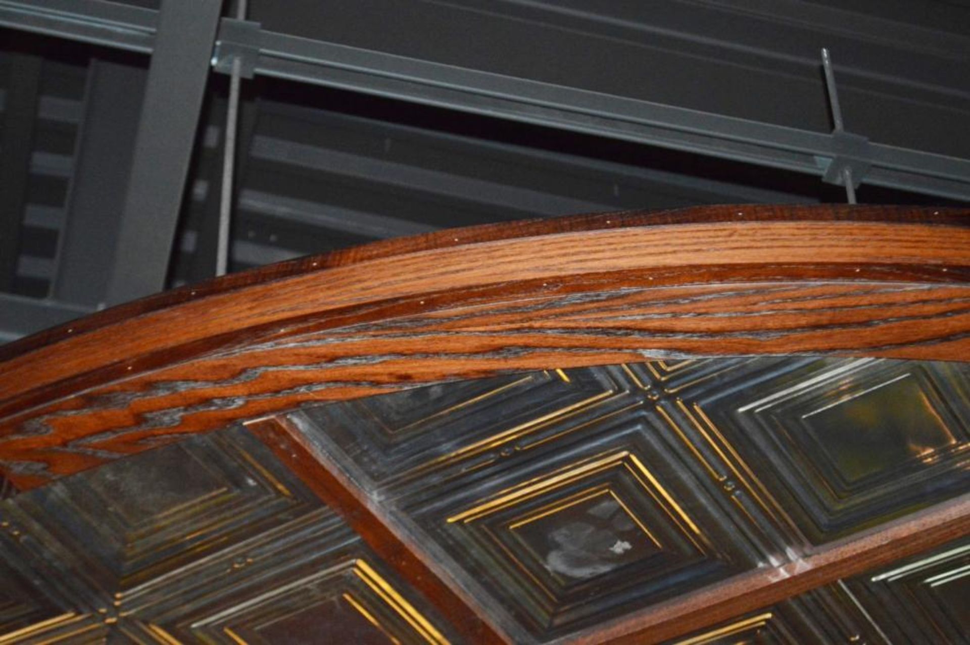 1 x Bespoke Suspended Round Ceiling Panel in Dark Wood With Glass Inserts - Approx 3 Meter - Image 4 of 6