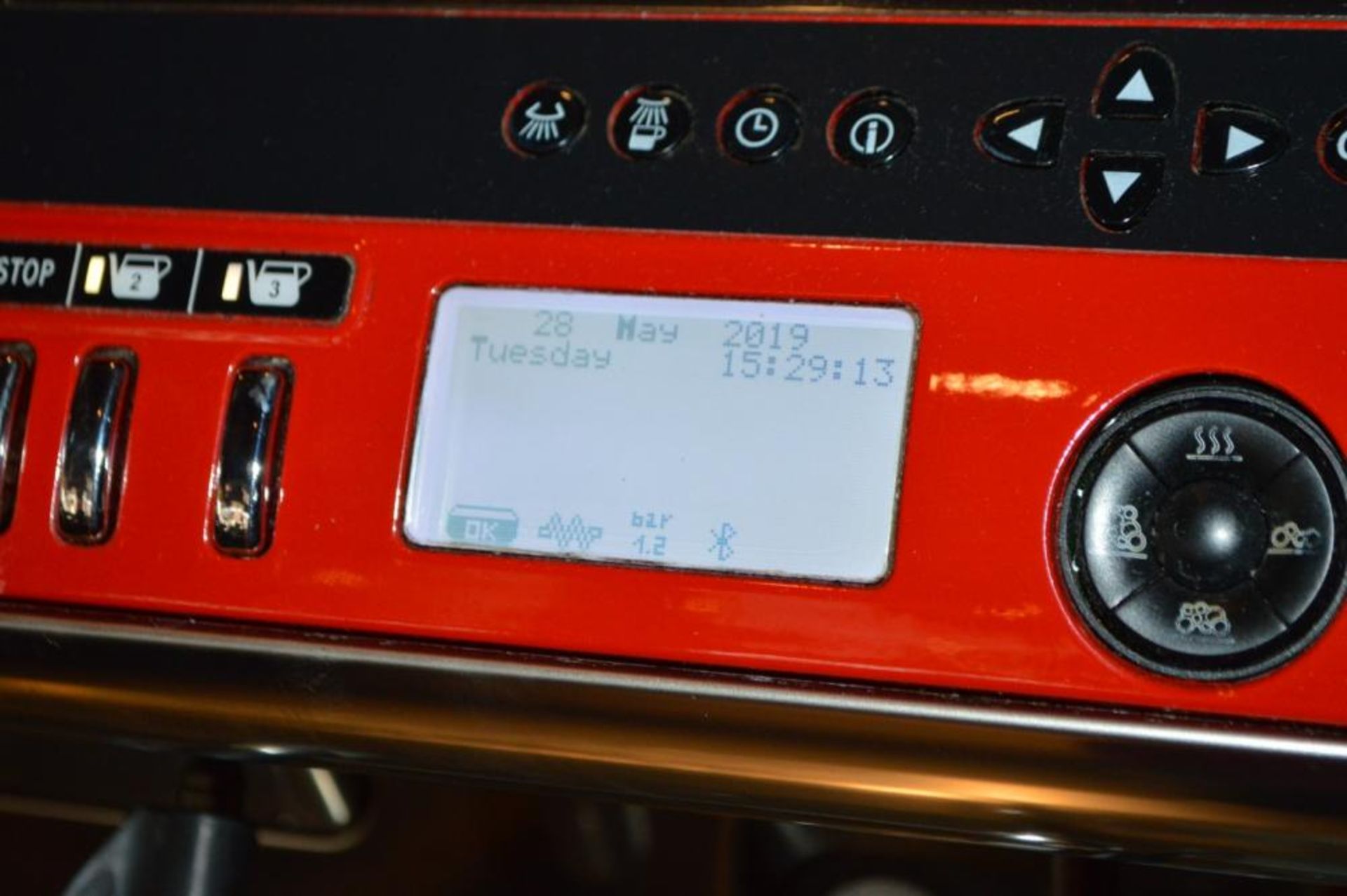 1 x La Cimbalie Espresso & Cappucino 3 Group Coffee Machine in Red - Model M39 Dosatron - Ref - Image 3 of 5