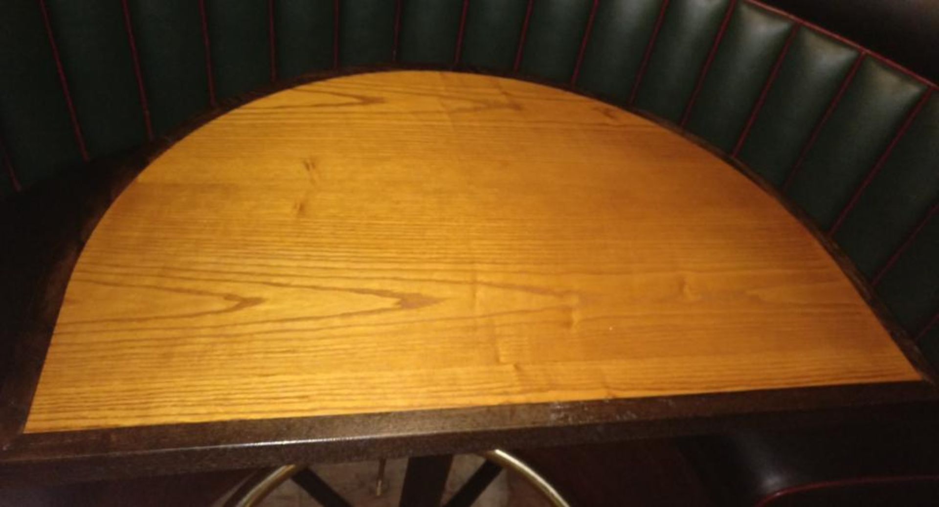 5 x Semi Circle Restaurant Poser Tables - Features Cast Iron Bases With Light Wood Tops and Dark - Image 2 of 5