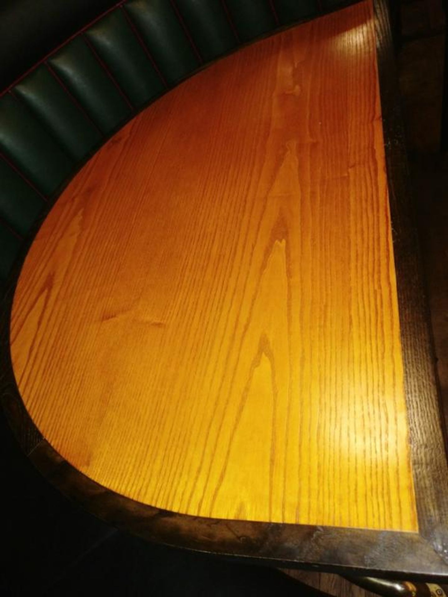 5 x Semi Circle Restaurant Poser Tables - Features Cast Iron Bases With Light Wood Tops and Dark - Image 3 of 5