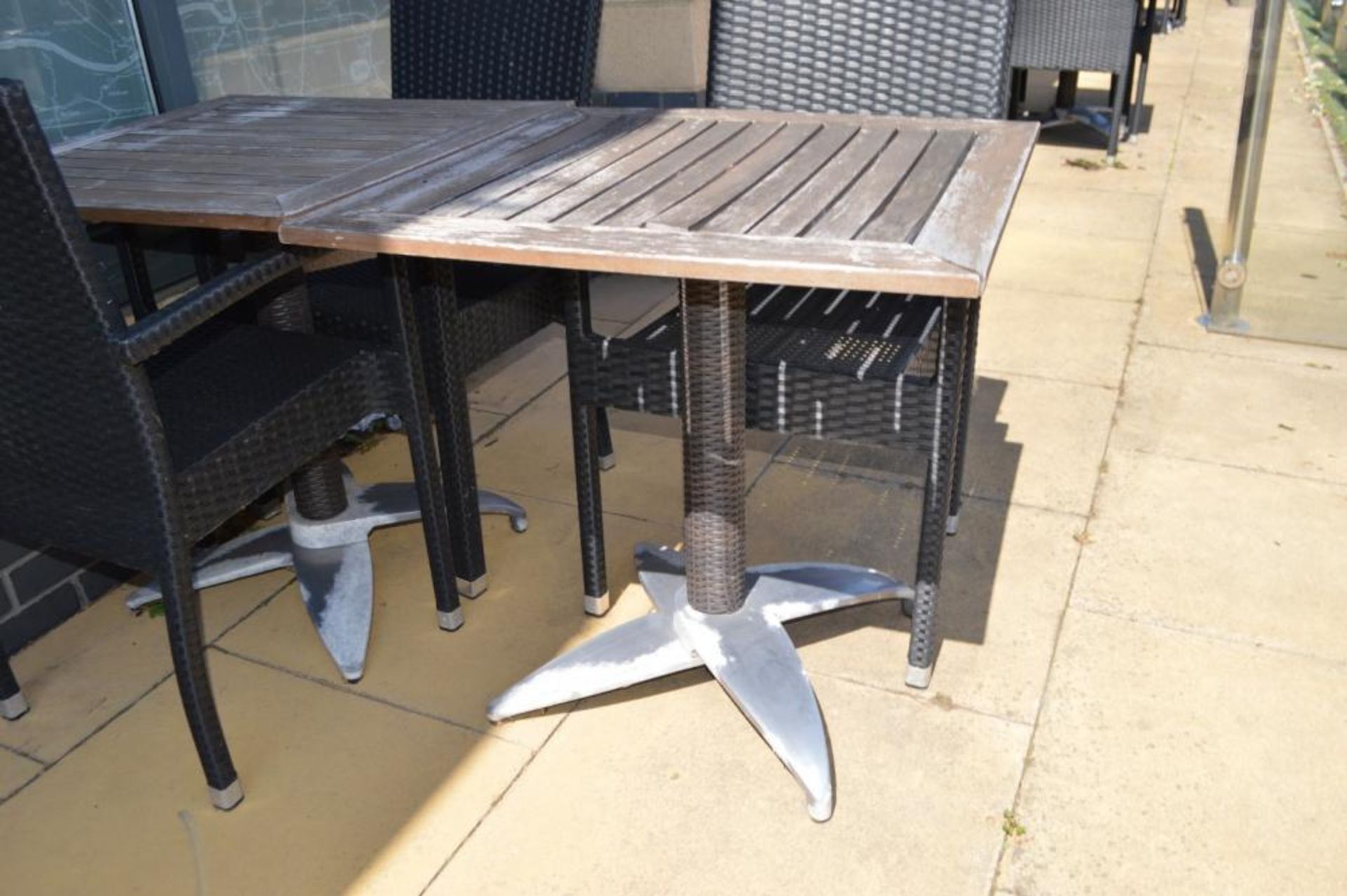 4 x Bistro Restaurant Garden Tables With Folding Wooden Top and Metal Bases - H72 x W70 x D70 - Image 3 of 4