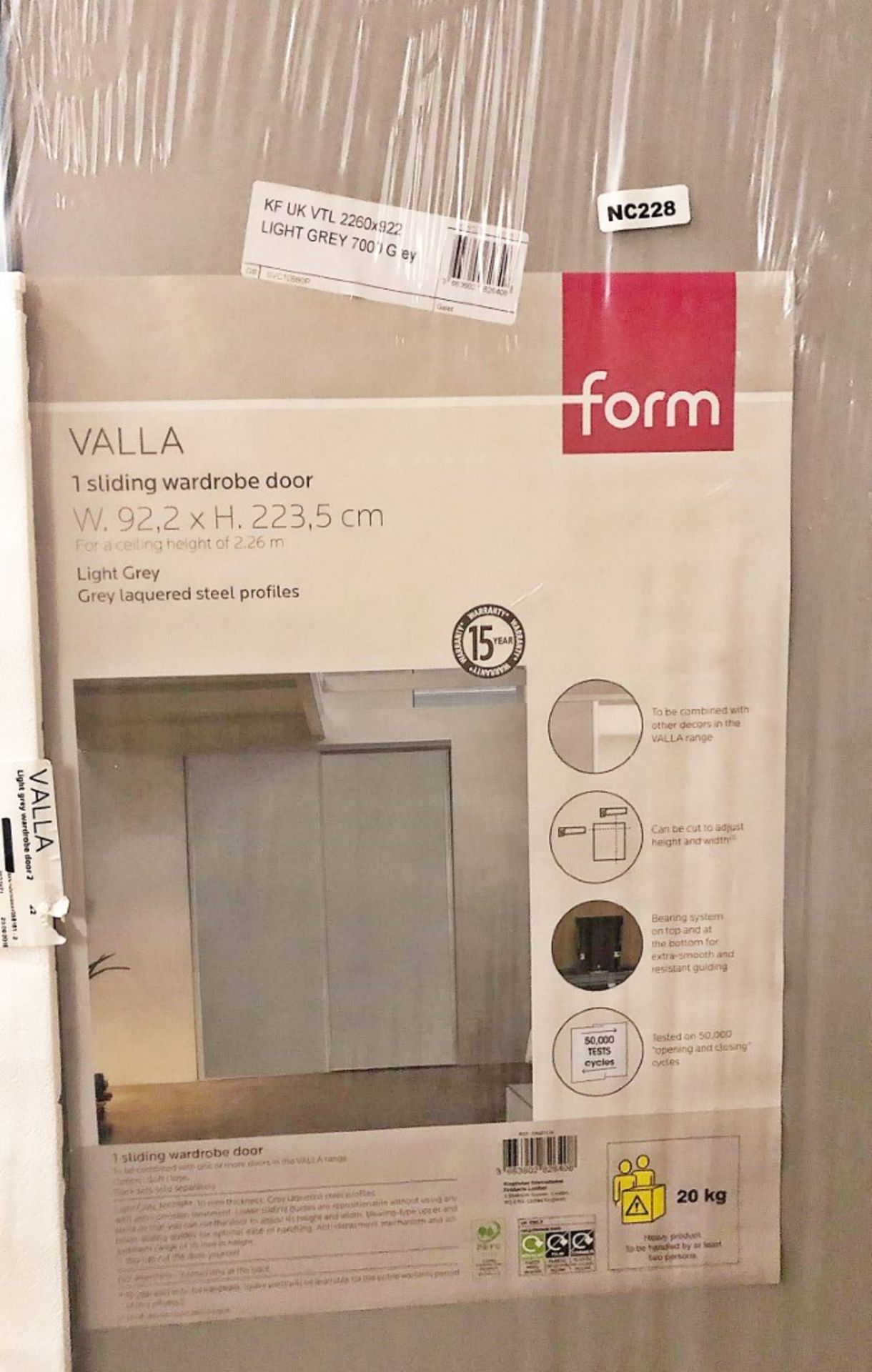 2 x VALLA 1 Light Grey Sliding Wardrobe Door With Grey Lacquered Steel Profiles - CL373 - Ref: NC200 - Bild 7 aus 7