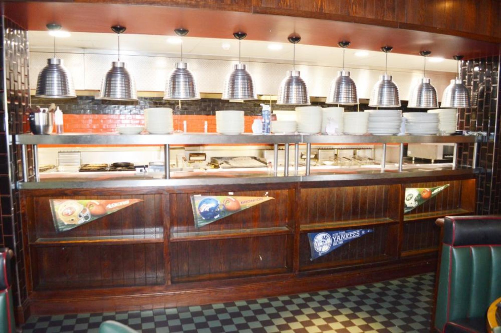 1 x Restaurant Food Collection Gantry Partition With Illuminated Display Shelves and Stainless Steel