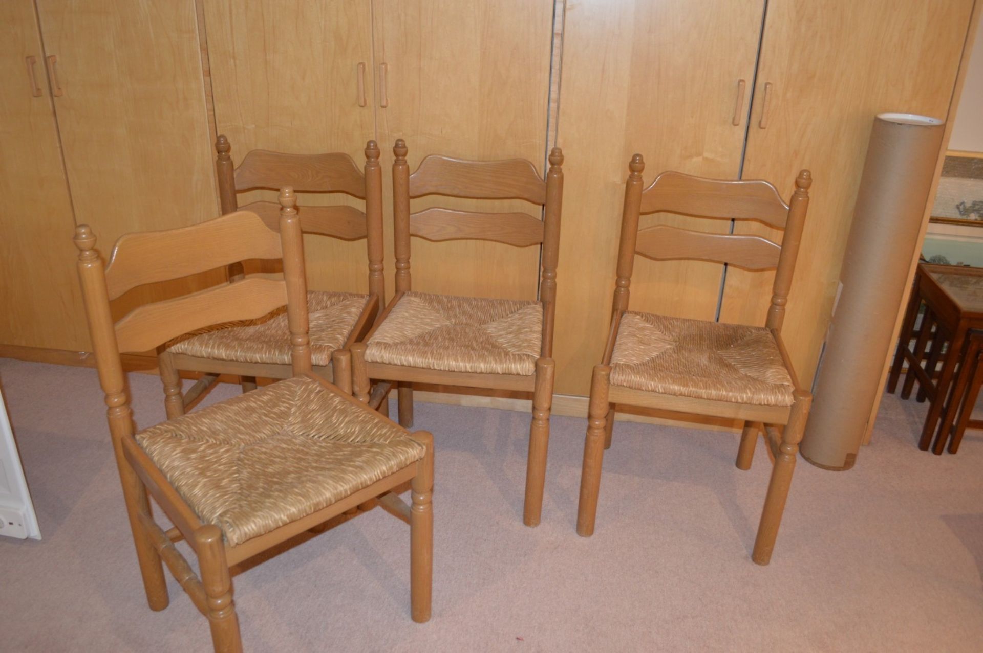 4 x Wooden Chairs With Thatched Seats - CL368 - Bowdon WA14 - NO VAT