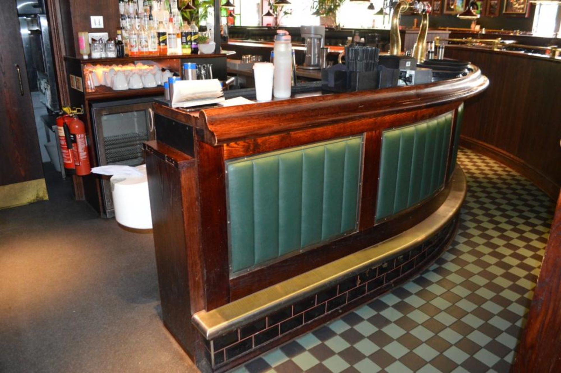 1 x Huge 50ft Pub / Restaurant Bar With Mahogany Finish and Green Leather Panels - Includes - Image 16 of 24