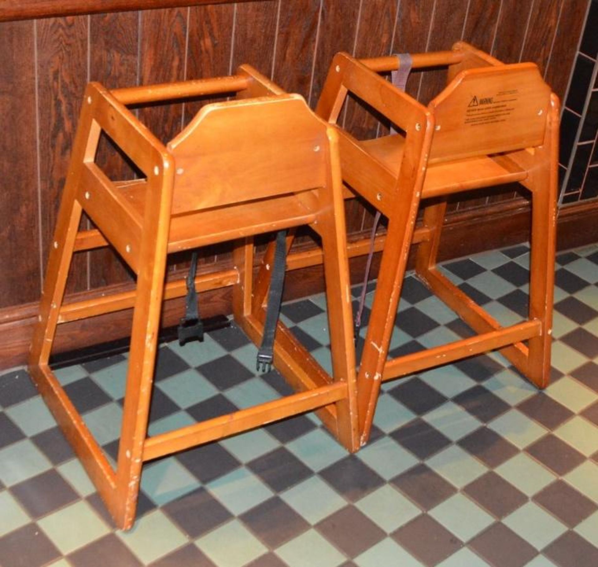 4 x Wooden Childrens High Chairs - CL390 - Location: Sheffield S9This lot will incur a site fee