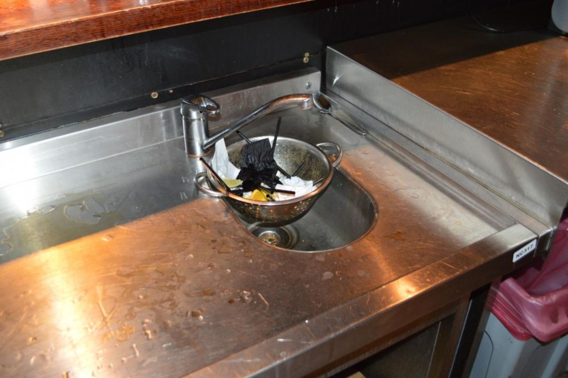 1 x Stainless Steel Back Bar Unit Anti Drip Dishwasher Table With Pot Tray Shelves and Sink Base - Image 4 of 4