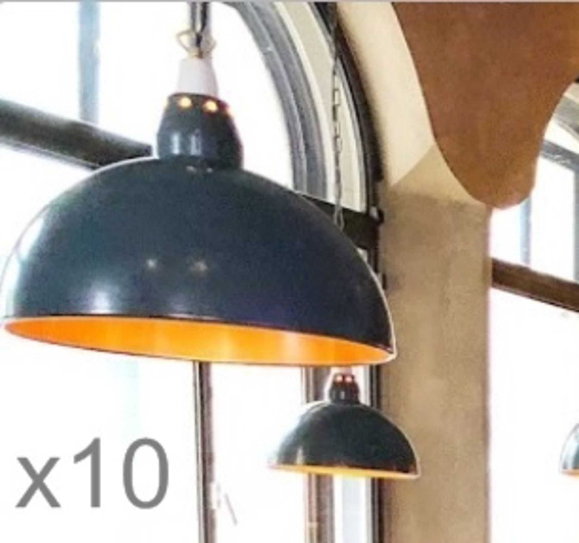 10 x Dome Pendant Ceiling Light Fittings With Chain And Black Fabric Flex - CL353