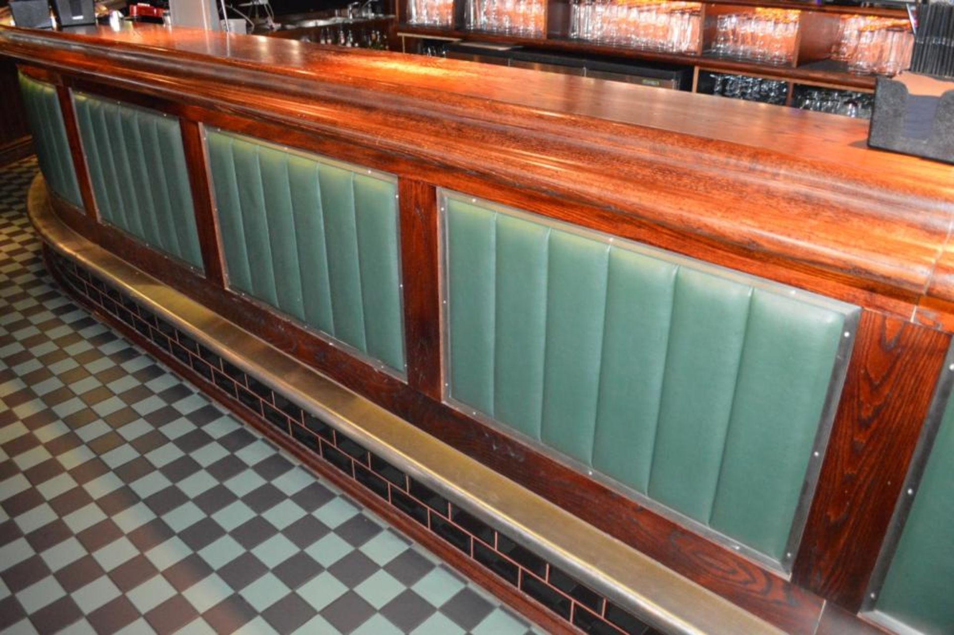 1 x Huge 50ft Pub / Restaurant Bar With Mahogany Finish and Green Leather Panels - Includes - Image 10 of 24