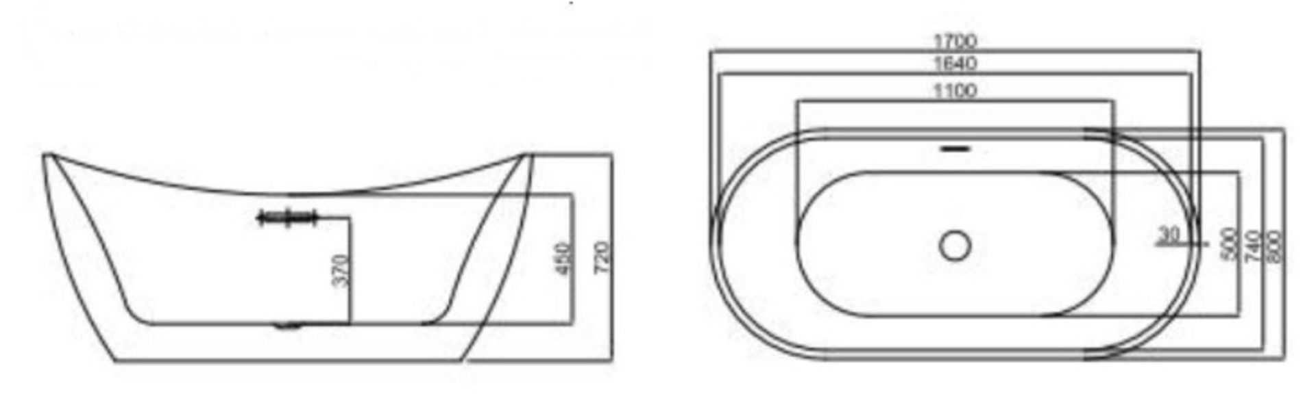 1 x Aruba White Gloss Double Skin Lucite Acrylic Freestanding Bath 1700mm - PH3 - Ex-Display - Image 3 of 3