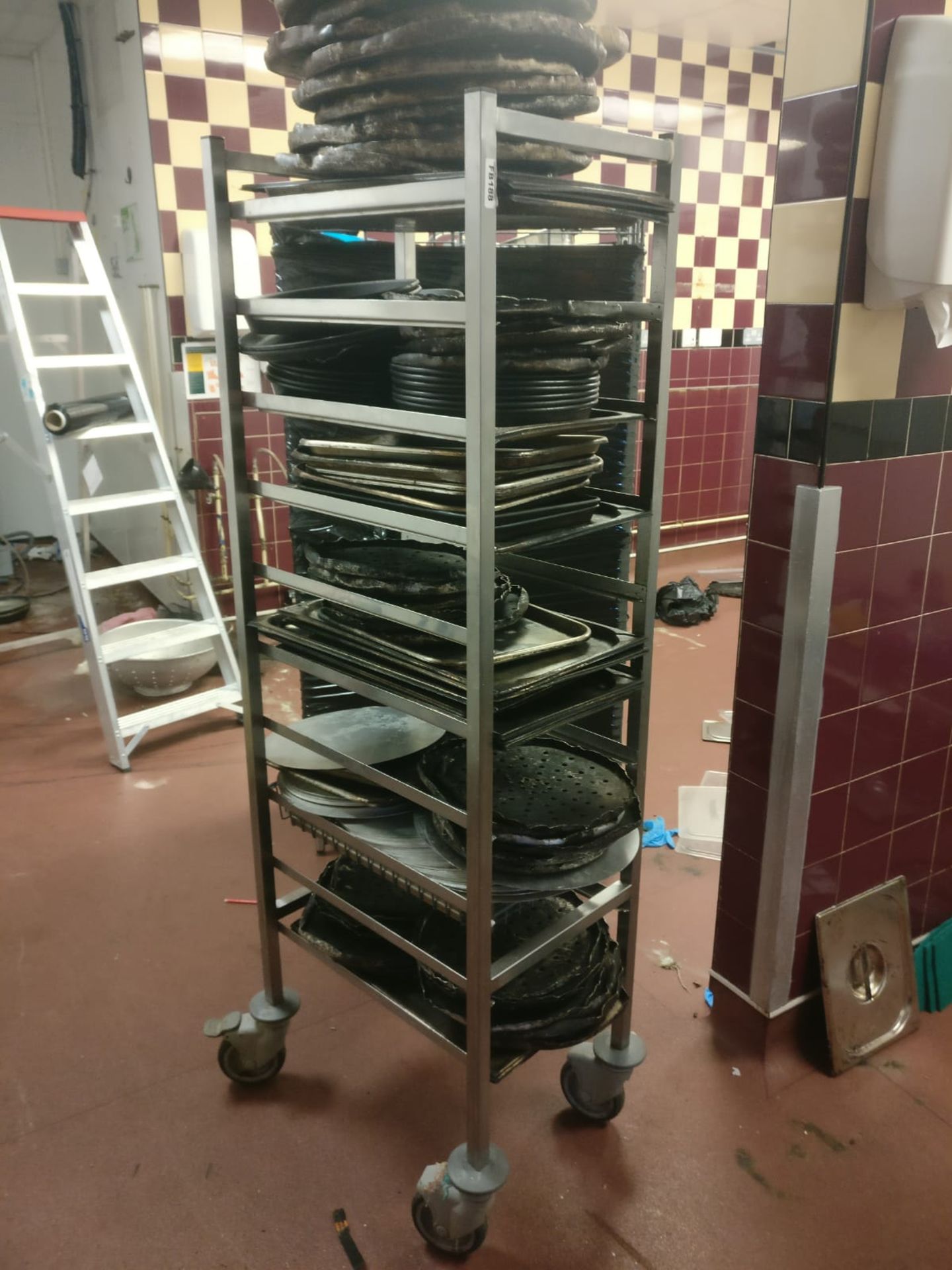 1 x Stainless Steel Upright 8 Tier Tray Trolly - Includes Contents - Please See Pictures