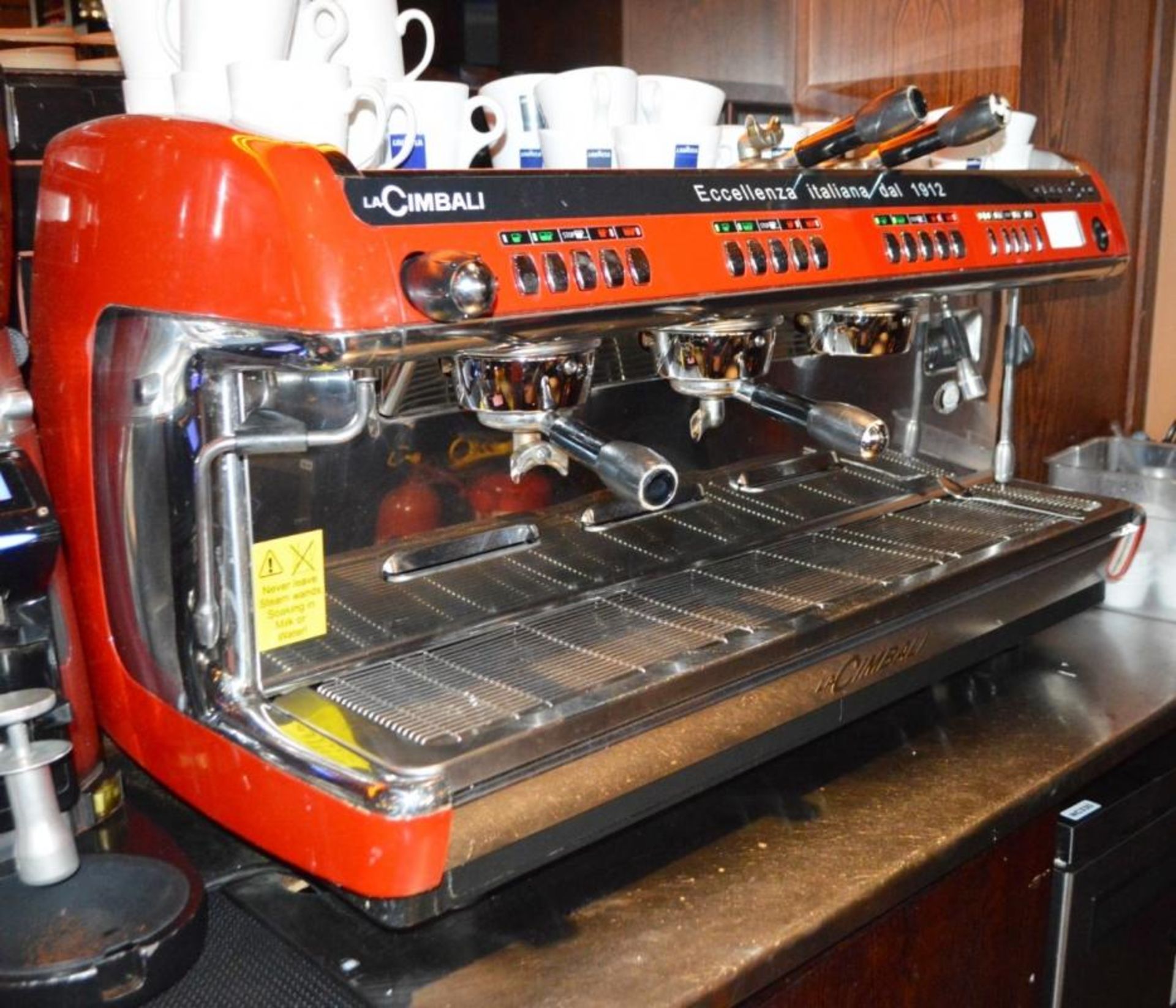 1 x La Cimbalie Espresso & Cappucino 3 Group Coffee Machine in Red - Model M39 Dosatron - Ref