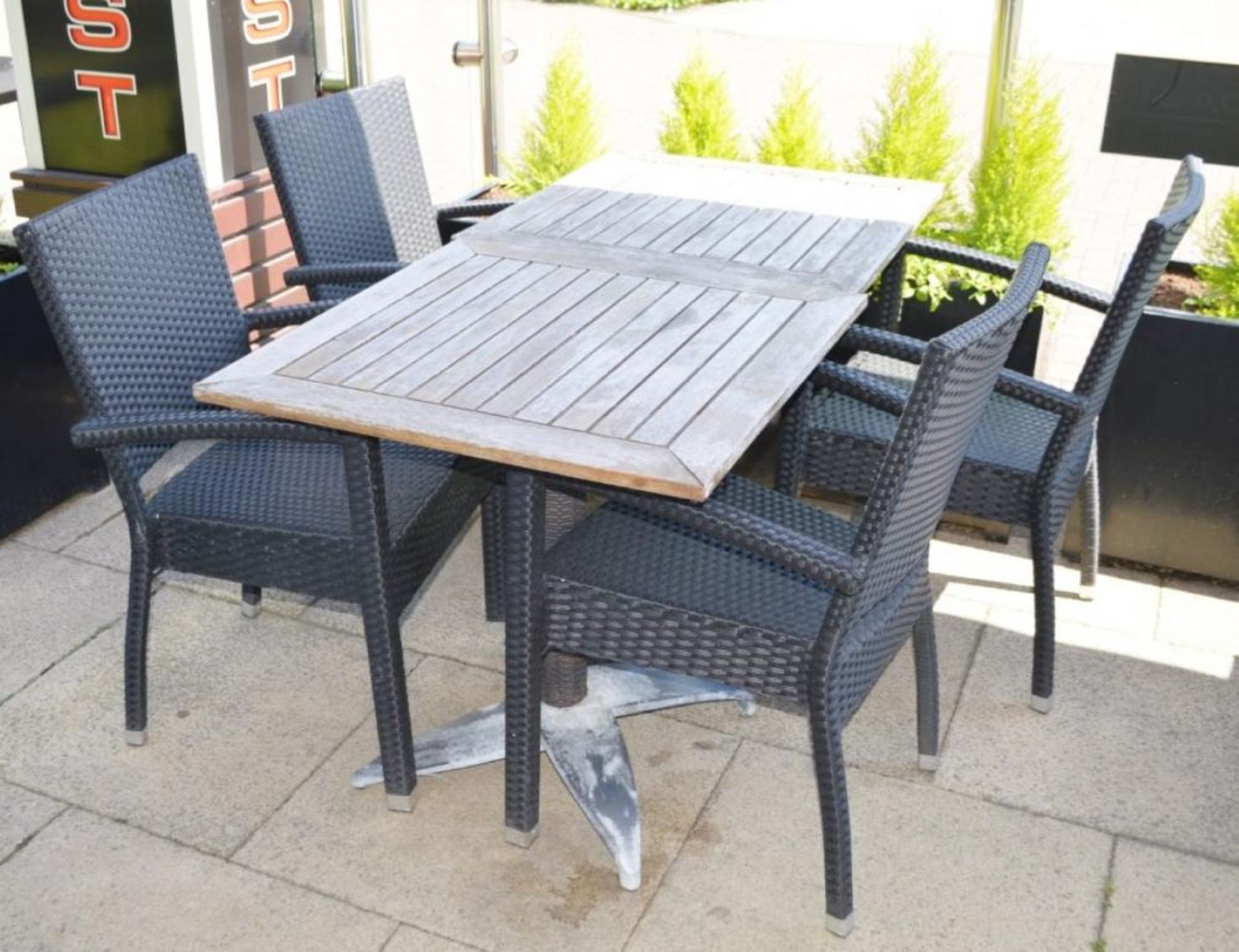 4 x Bistro Restaurant Garden Tables With Folding Wooden Top and Metal Bases - H72 x W70 x D70 - Image 4 of 4