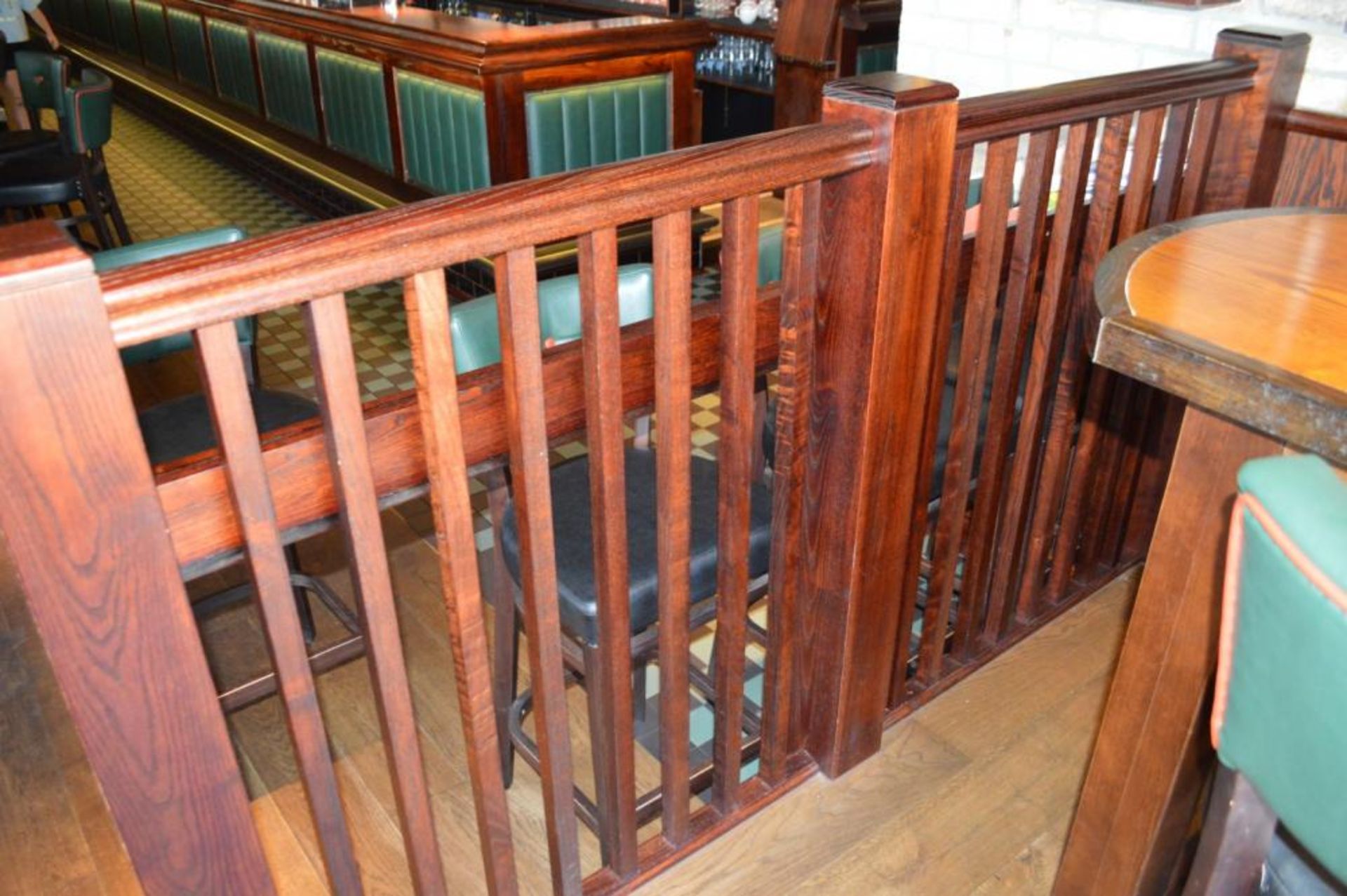 2 x Post Rail Dividers With Seating Bench and Brass Hand Rail - Mahogany Finish - H117 x W141cms - Image 4 of 6