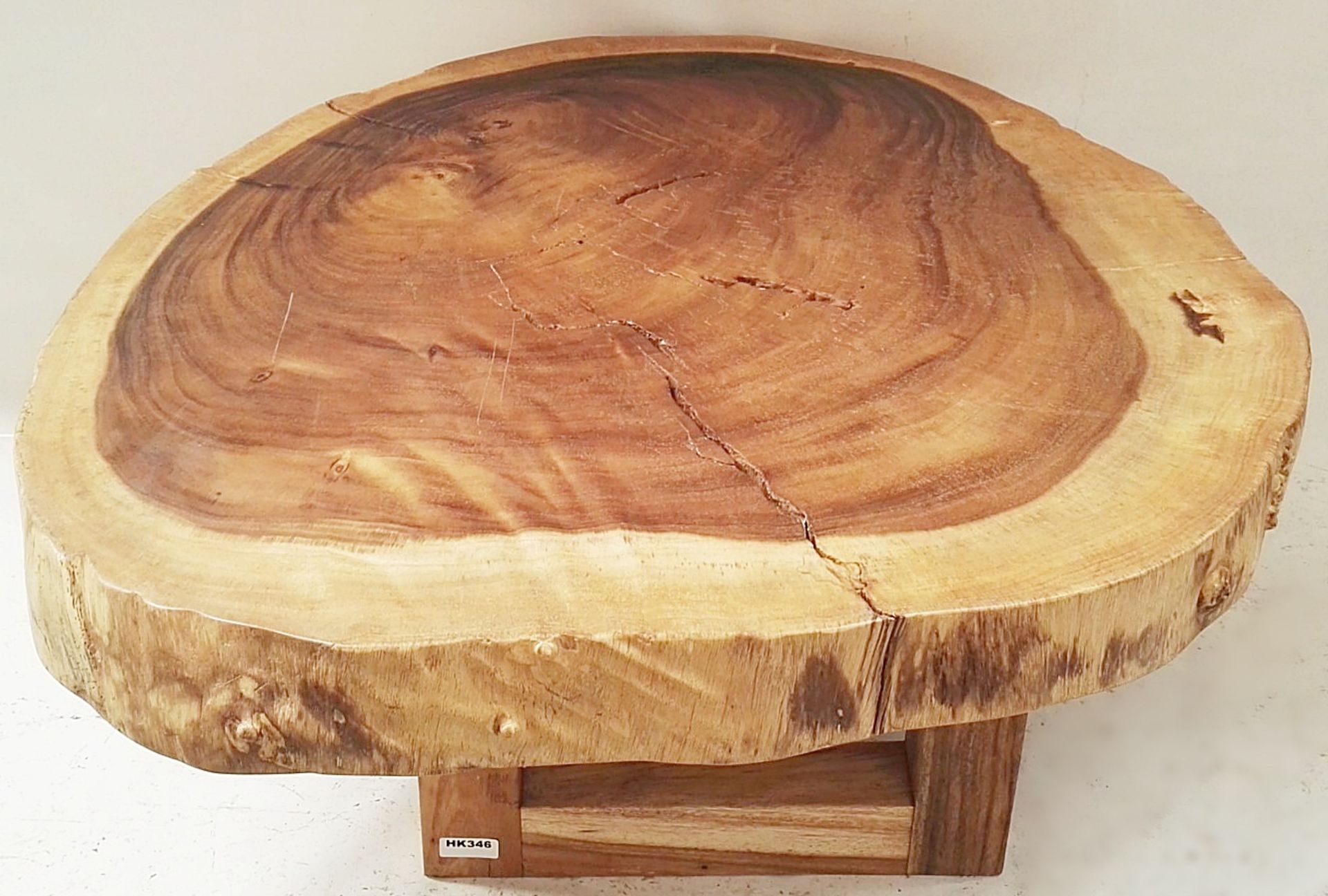 1 x Unique Reclaimed Solid Tree Trunk Coffee Table With Square Base - Image 3 of 5
