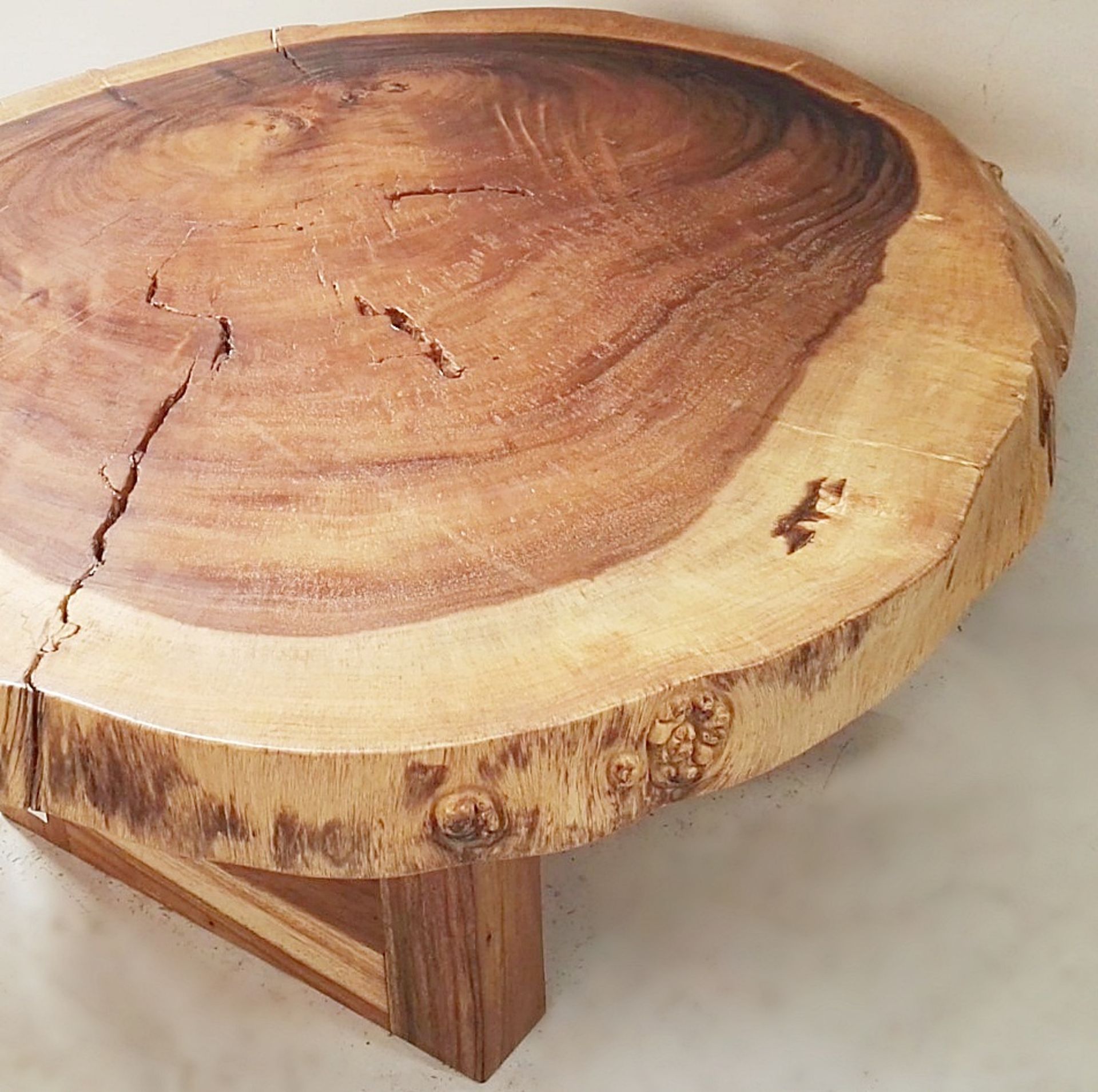 1 x Unique Reclaimed Solid Tree Trunk Coffee Table With Square Base - Image 2 of 5