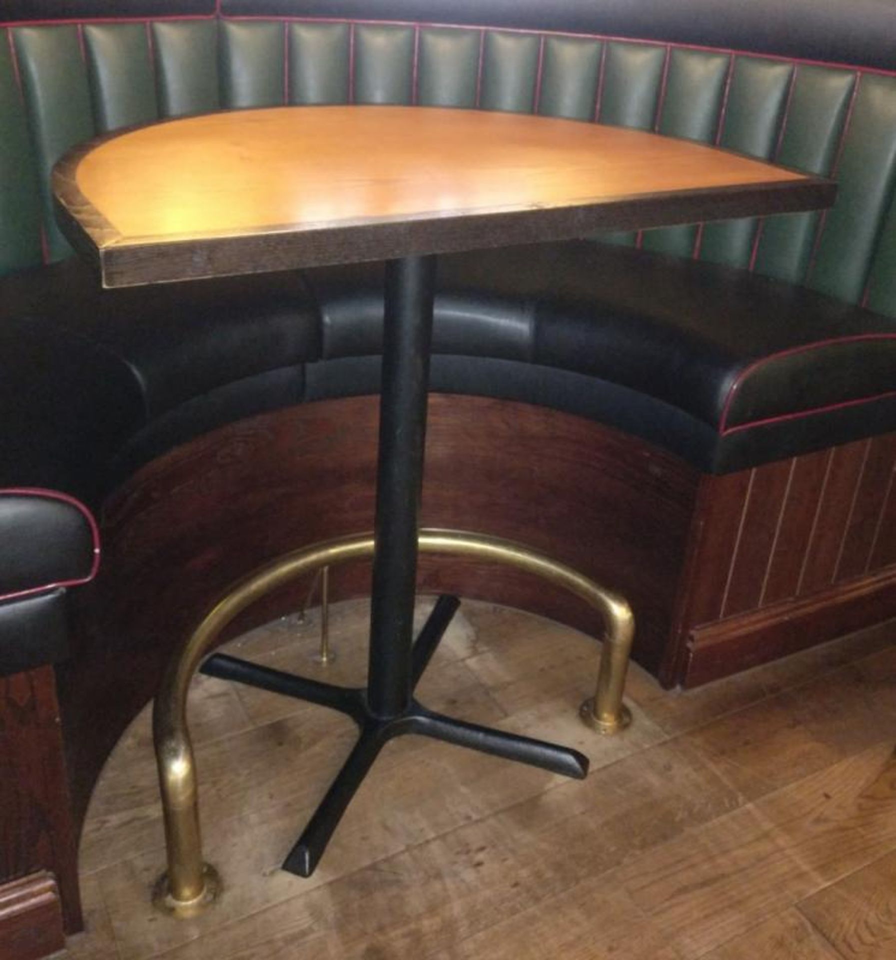 5 x Semi Circle Restaurant Poser Tables - Features Cast Iron Bases With Light Wood Tops and Dark