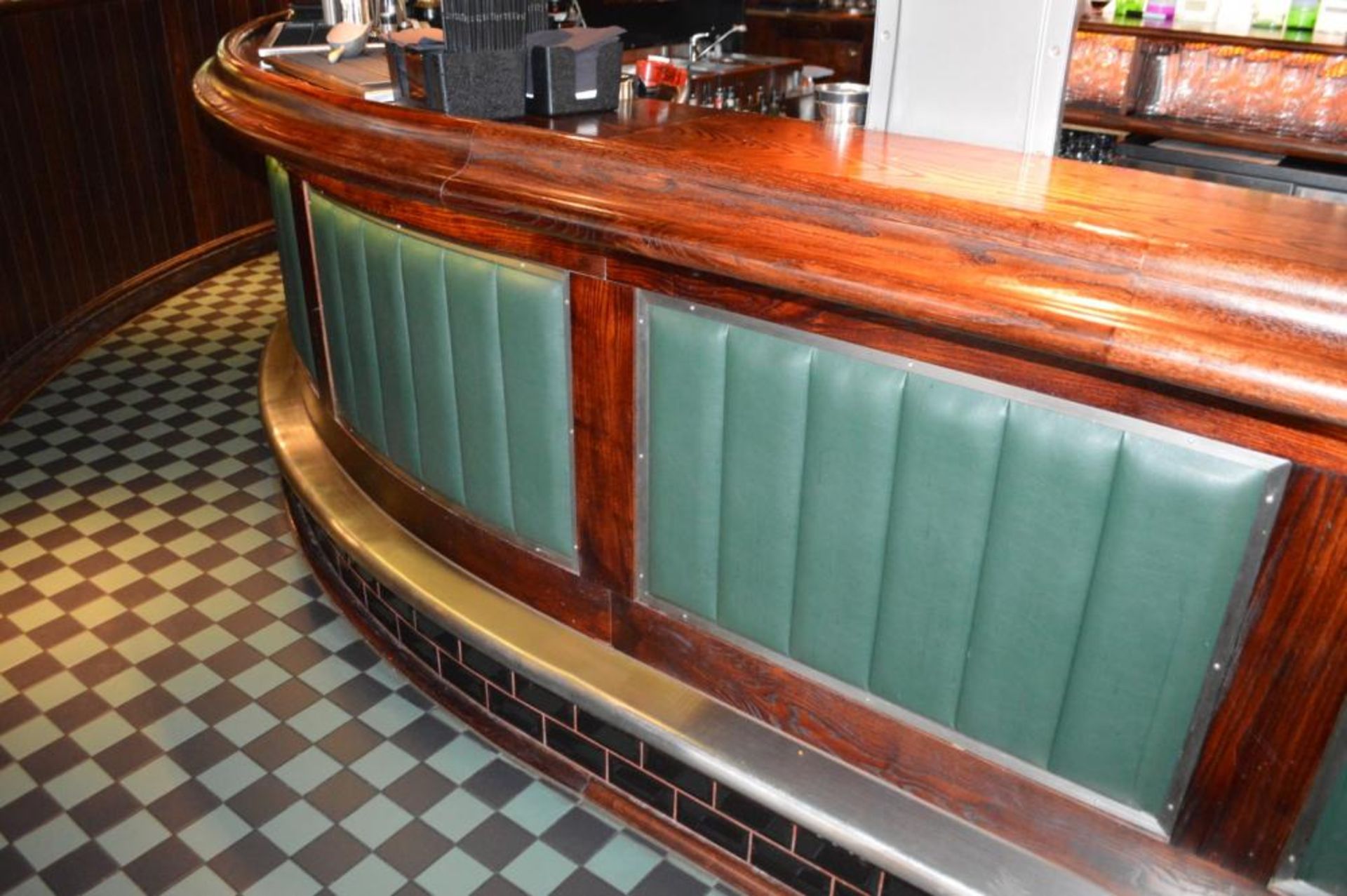 1 x Huge 50ft Pub / Restaurant Bar With Mahogany Finish and Green Leather Panels - Includes - Image 11 of 24