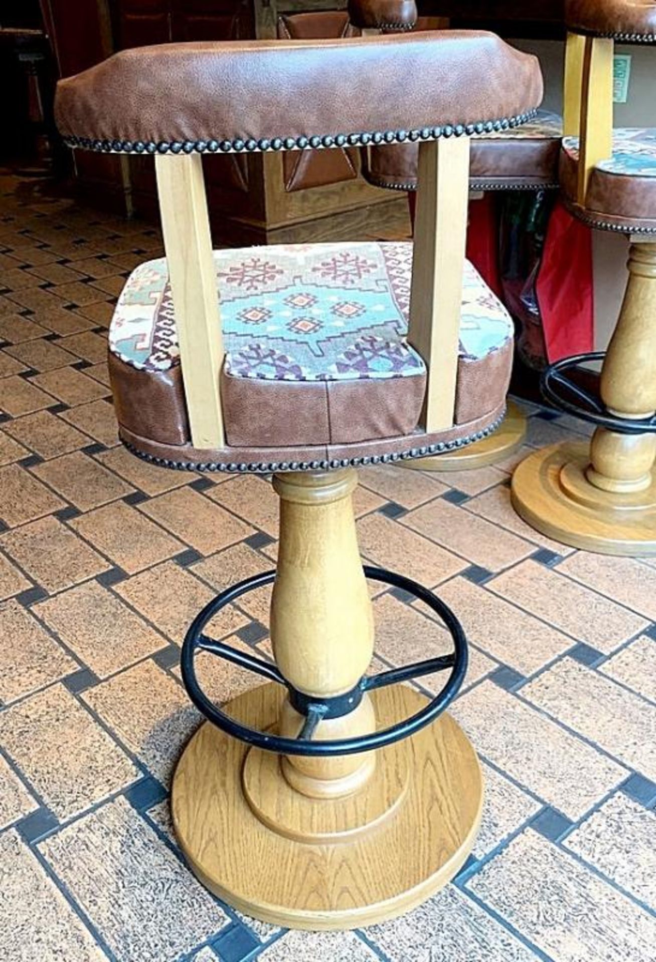 6 x Wood And Upholstered Bar Stools - Dimensions: H108cm x W45cm - CL339 - From a Popular Mexican Th - Image 2 of 3