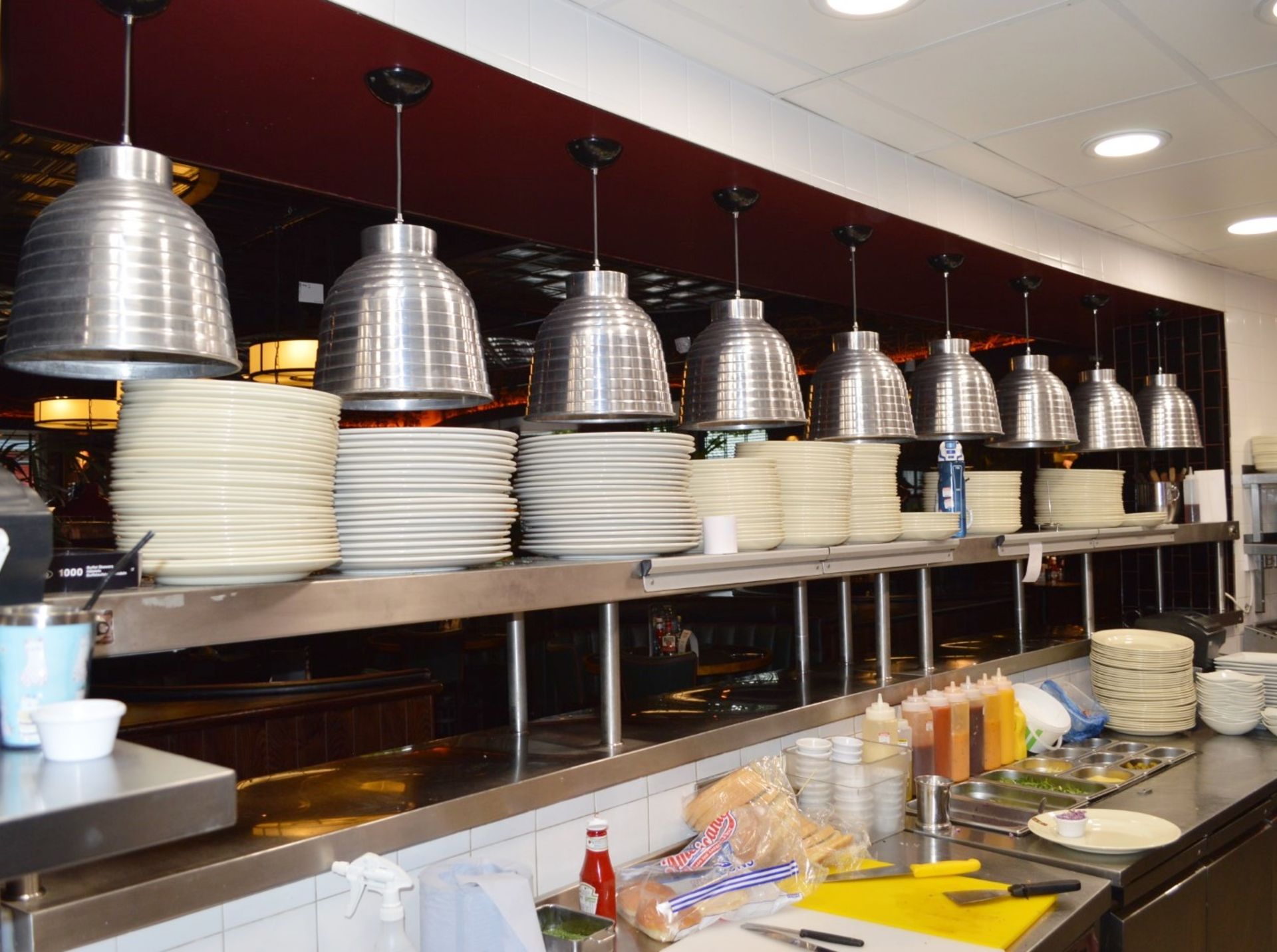 9 x Suspended Food Warming Lamps With Ribbed Chrome Design - CL390 - Location: Sheffield S9 This lot