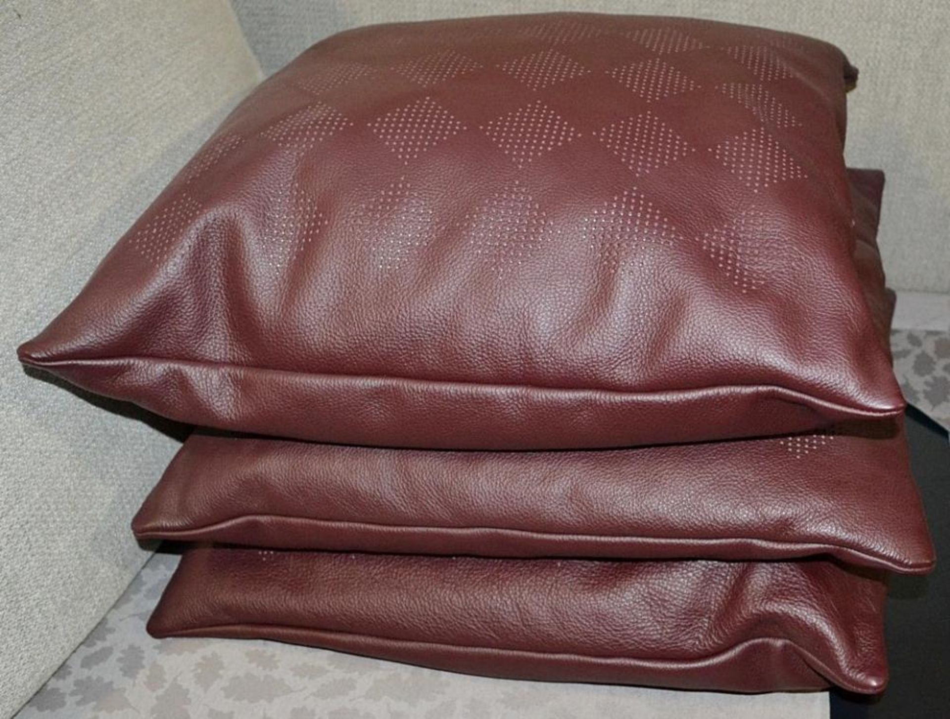 3 x POLTRONA FRAU Goose Down Scatter Cushions In A Burgundy Leather With A Diamond Motif - Dimension - Image 3 of 3