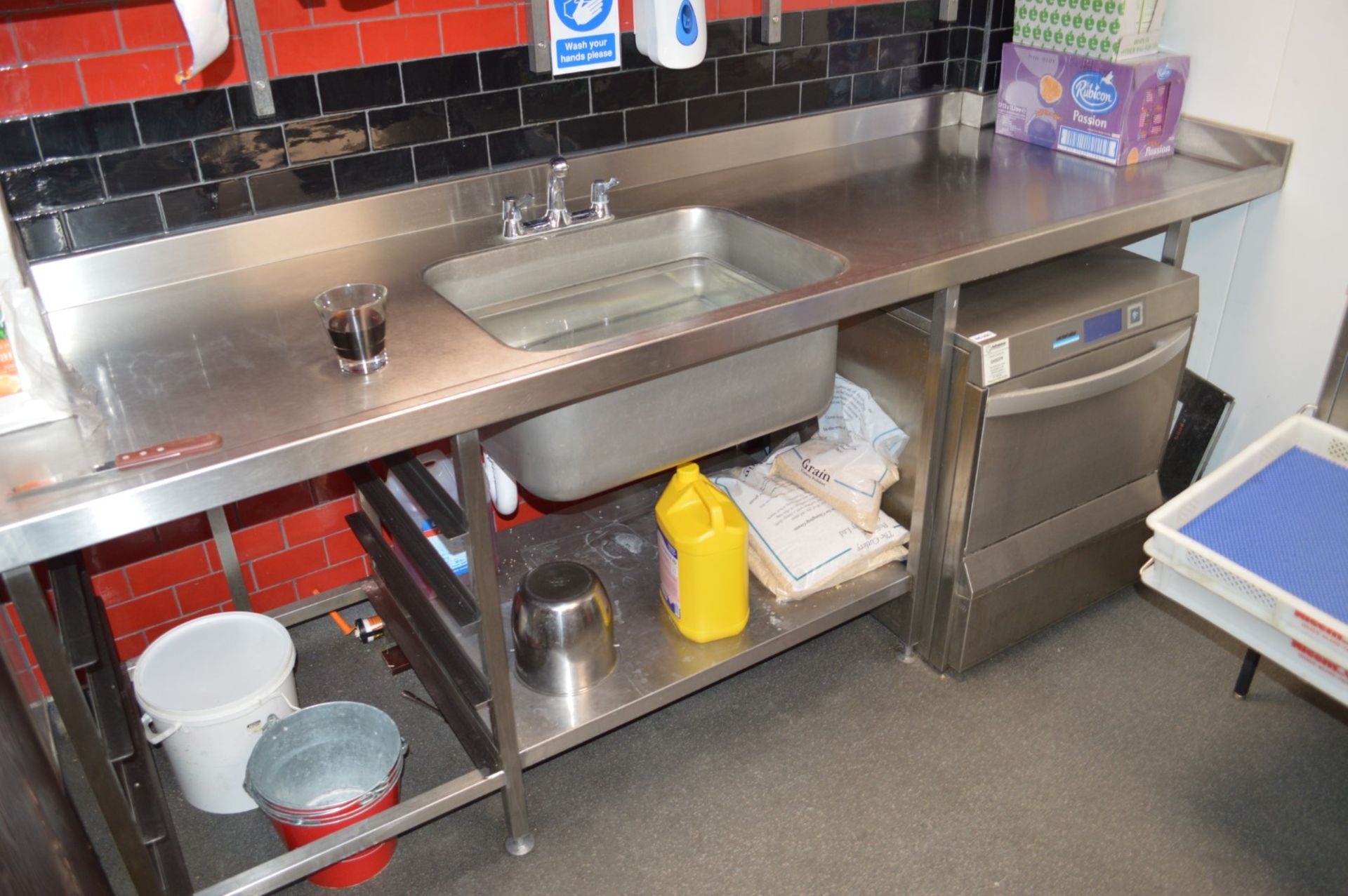 1 x Large Stainless Steel Wash Prep Table - Features Large Sink Bowl With Mixer Taps, Undershelf,