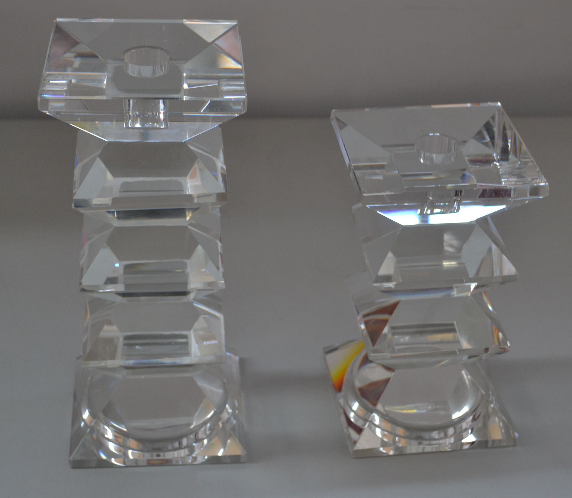 1 x Pair Of Glass Candle Stick Holders - Ref J2160 - CL314