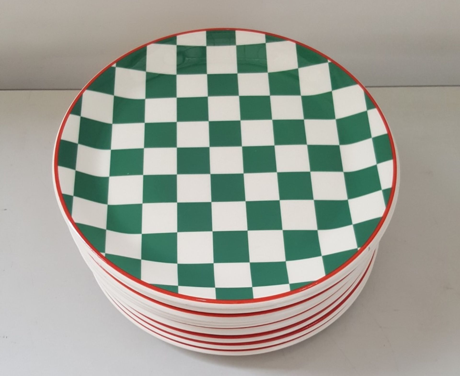 14 x Steelite Plates Checkered Green&White With Red Outline 25CM - Ref CQ278 - Image 2 of 4