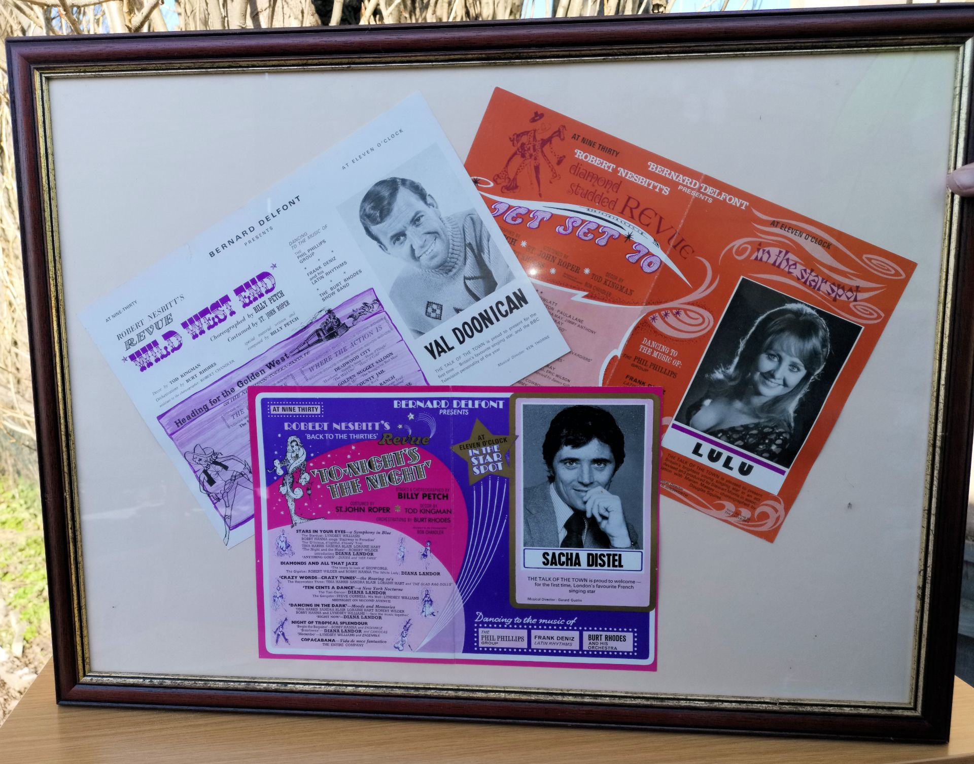 1 x Set of 3 Framed Programs - Val Doonican, Sacha Distel and LuLu - CL355 - Location: Great Yarmout